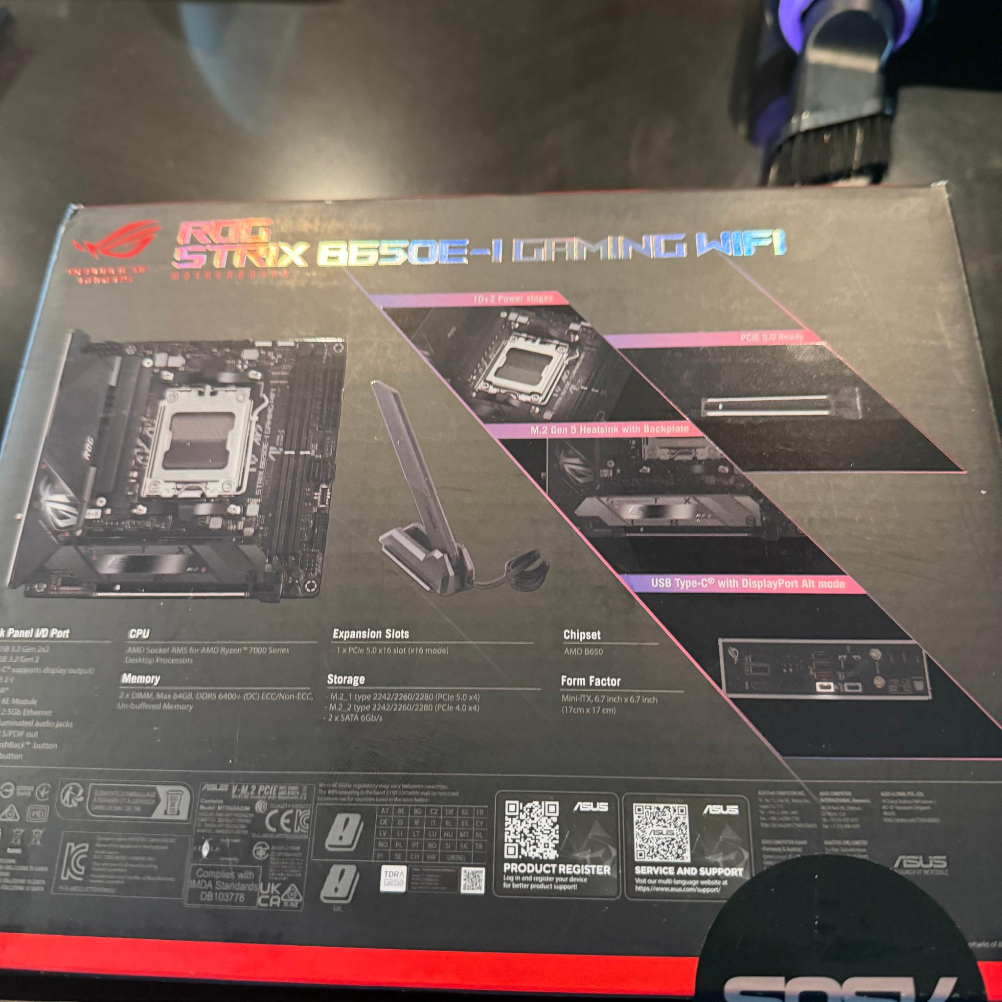 ASUS ROG STRIX B650E-I GAMING WIFI Mini-ITX AM5 Motherboard – NEW SEALED – PCIe 5.0, DDR5, WiFi 6E