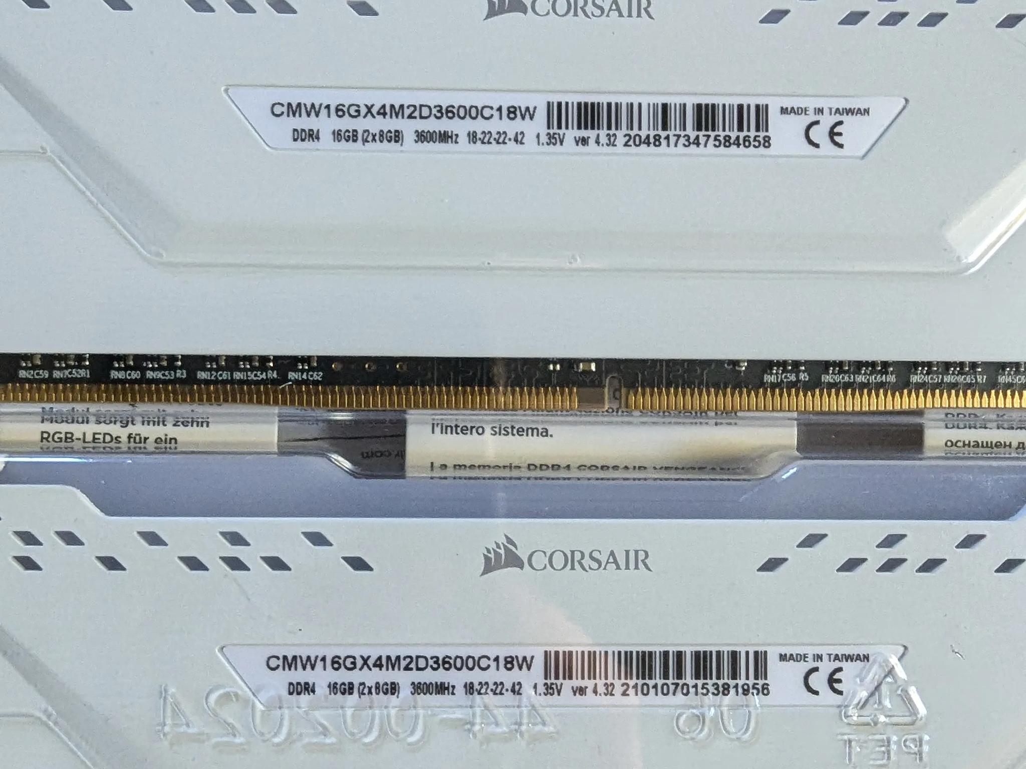 2 packs of 2X8gb (32 GB TOTAL) Corasair Vengence RGB Pro 3600MHZ