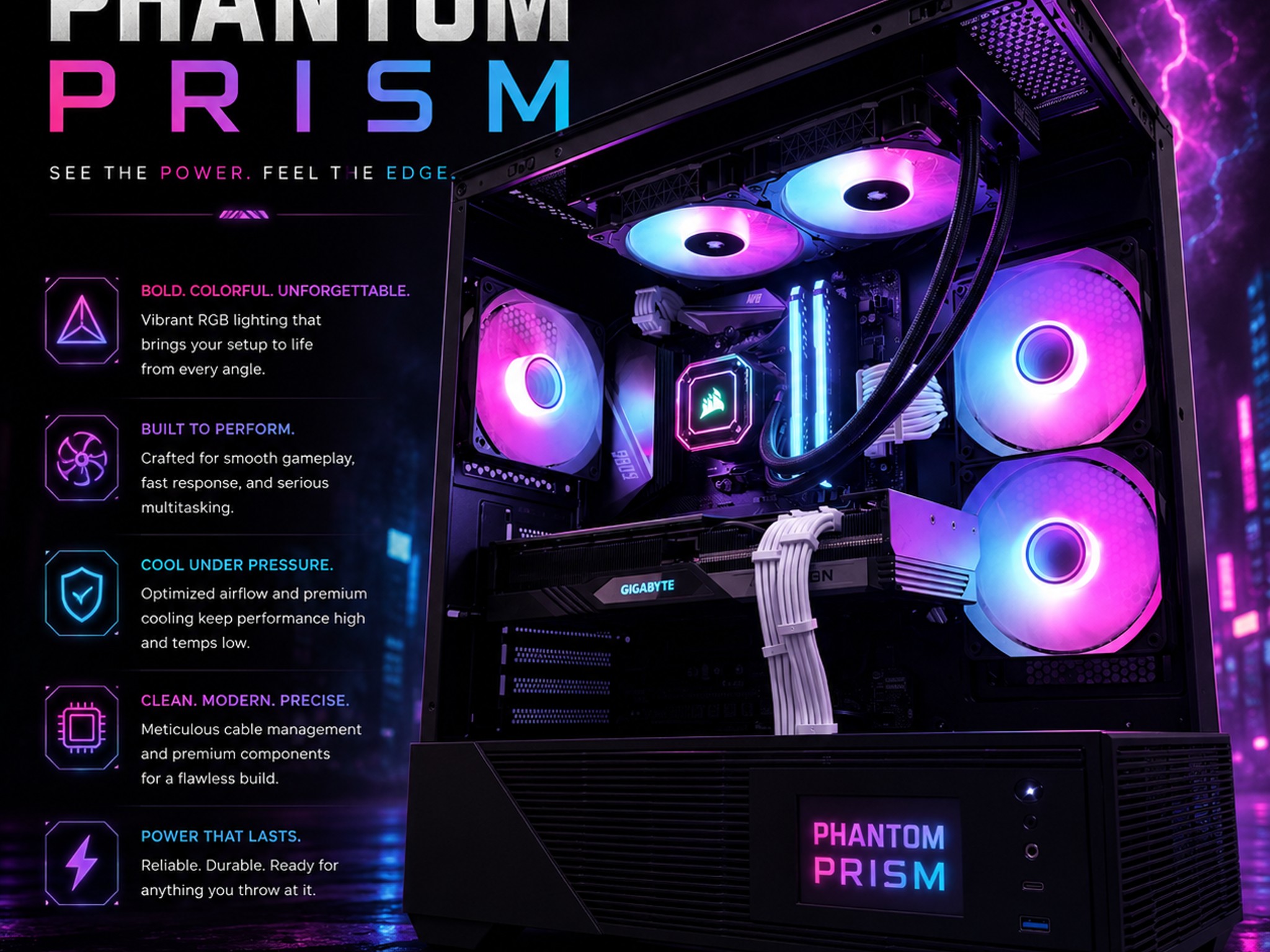 ⚫️"Phantom Prism"🌈| 1440p Gaming | RX 7800XT 16GB | Ryzen 7 3800X | 32B Ram | 1TB Storage