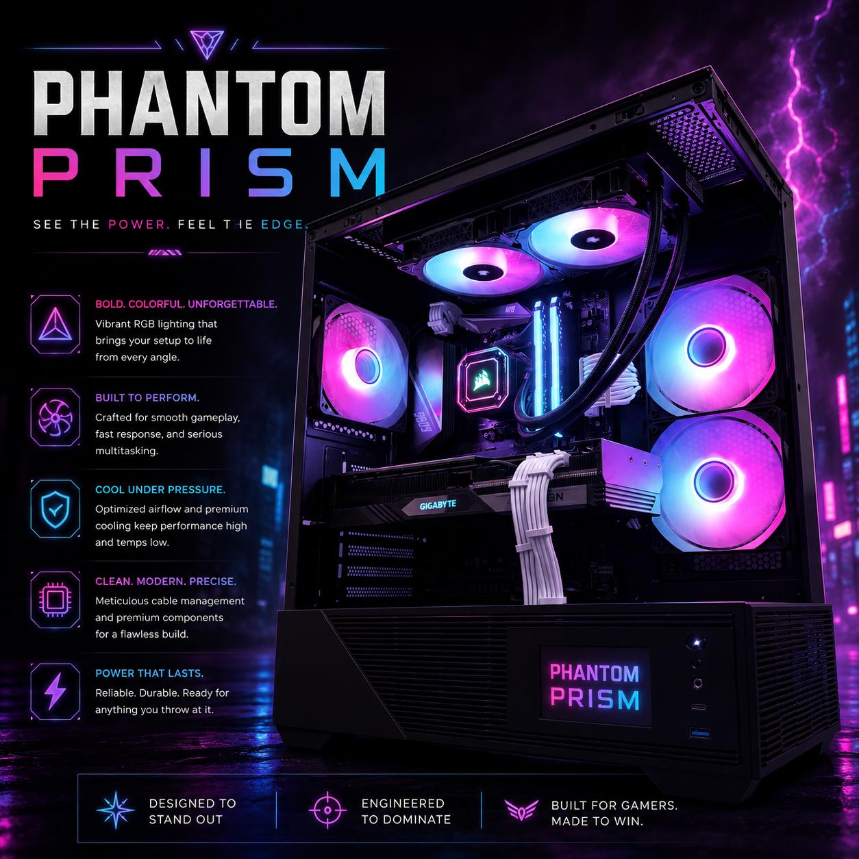 ⚫️"Phantom Prism"🌈| 1440p Gaming | RX 7800XT 16GB | Ryzen 7 3800X | 32B Ram | 1TB Storage