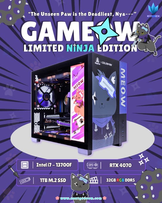 🥷🏾Nyan-Ja🥷🏾Gaming PC ⚔ RTX 5060 12GB 💜 i5-13400F ⚔ 32GB DDR5 💜 1T M.2 ⚔ Windows 11 ...