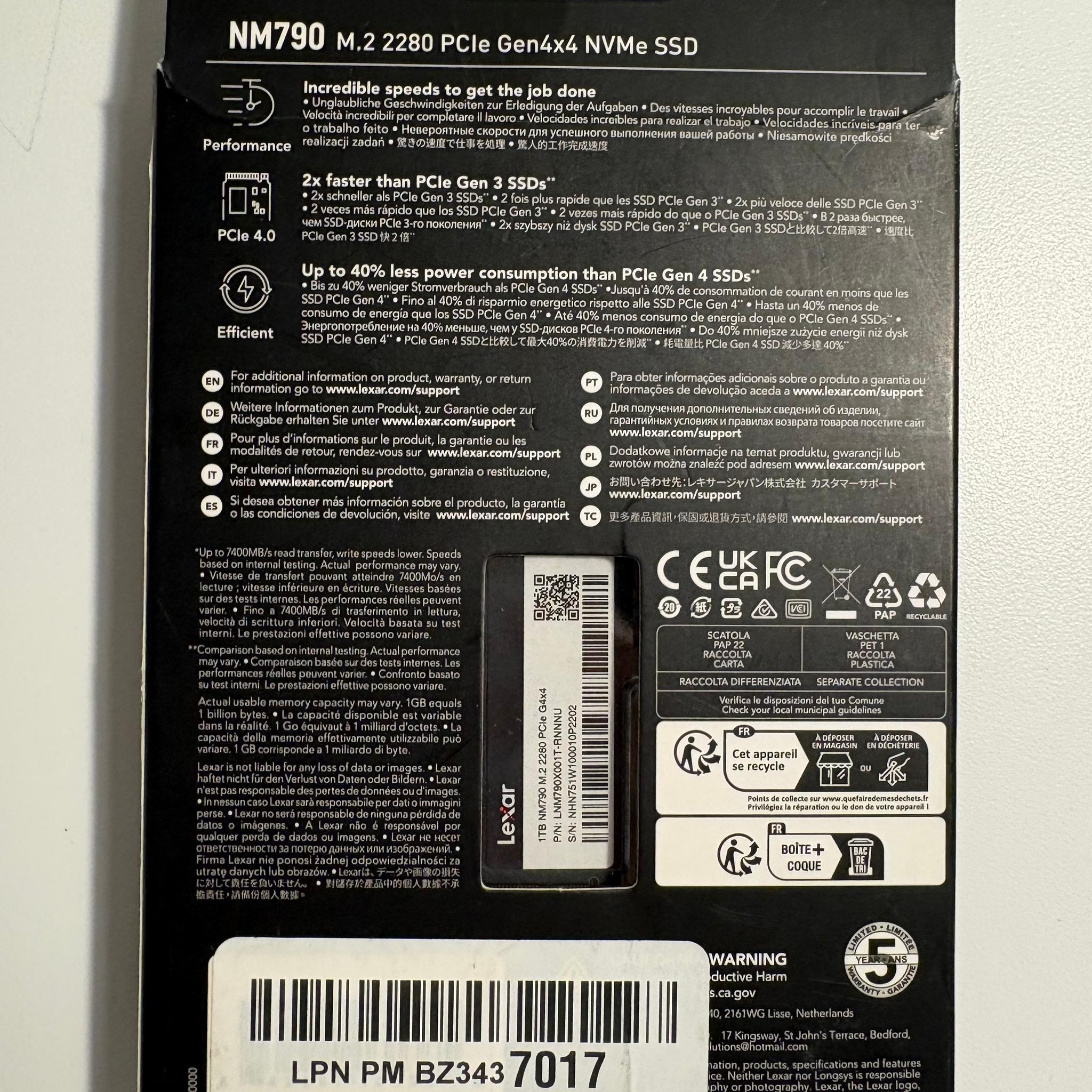 Lexar NM790 1TB - (PCIe Gen4.0x4 NVMe SSD) M.2 2280