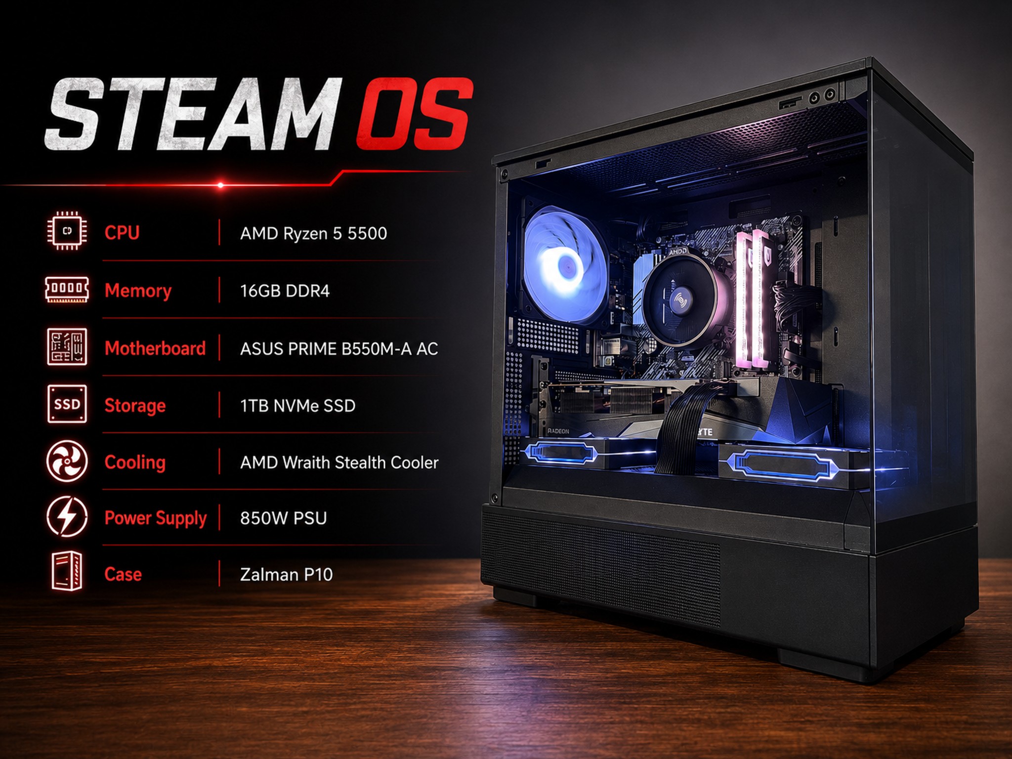 # 🎮 STEAM OS | RX 6800 16GB | Ryzen 5 5500 | 16GB DDR4 | 1TB NVMe