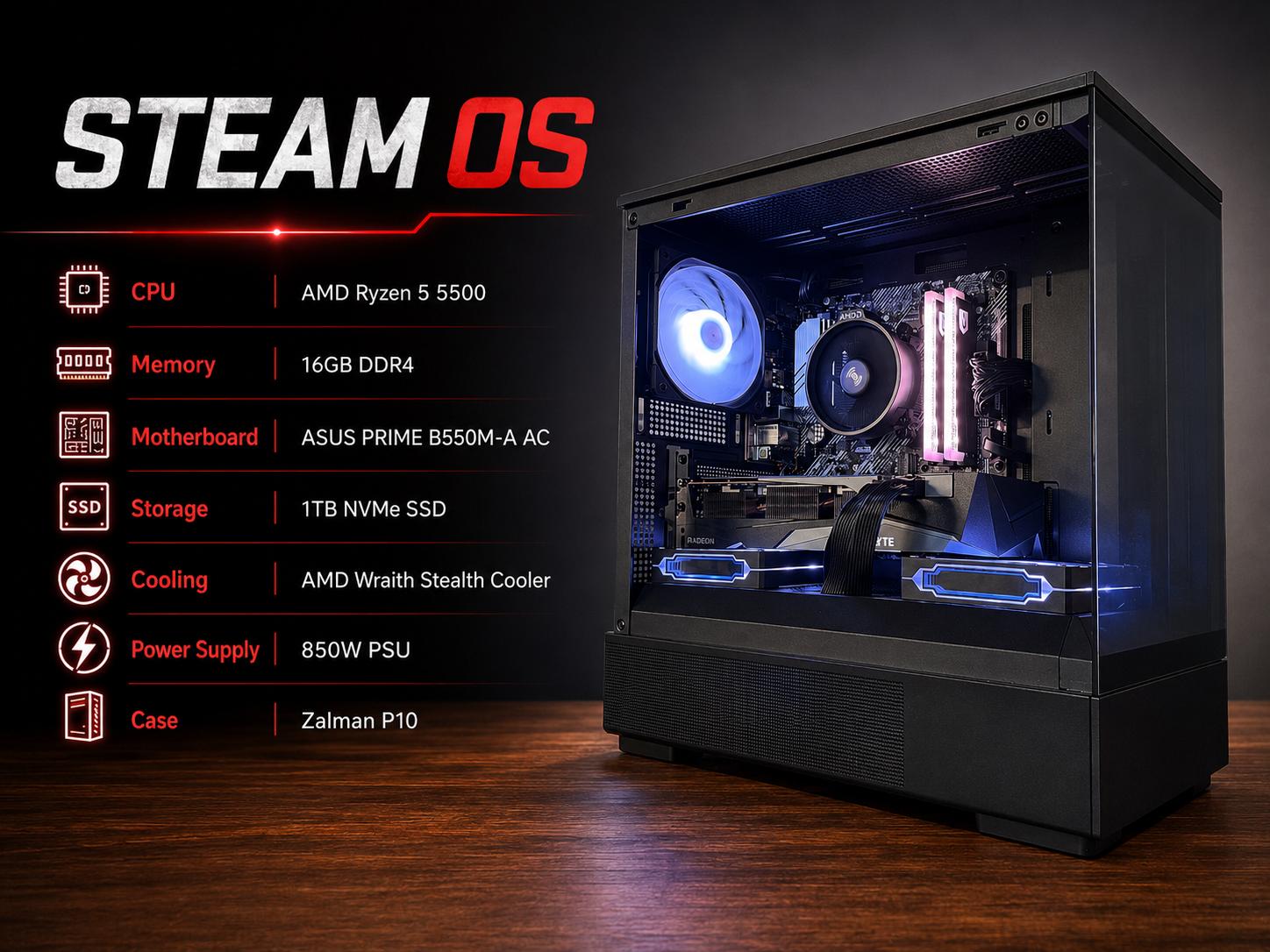 # 🎮 STEAM OS | RX 6800 16GB | Ryzen 5 5500 | 16GB DDR4 | 1TB NVMe