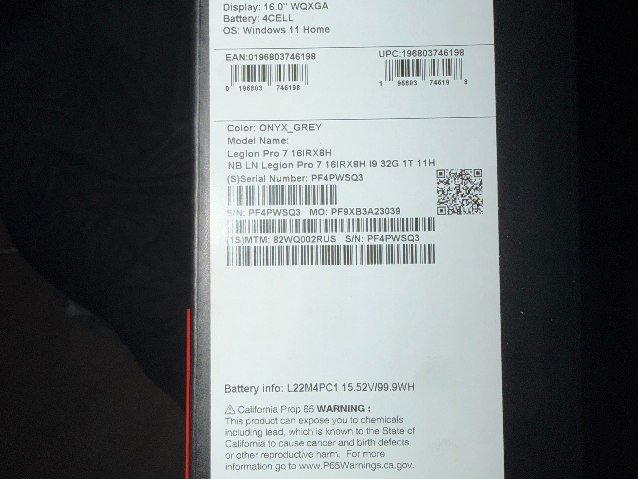 Legion Pro 7 16IRX8H 4080GPU 1TB
