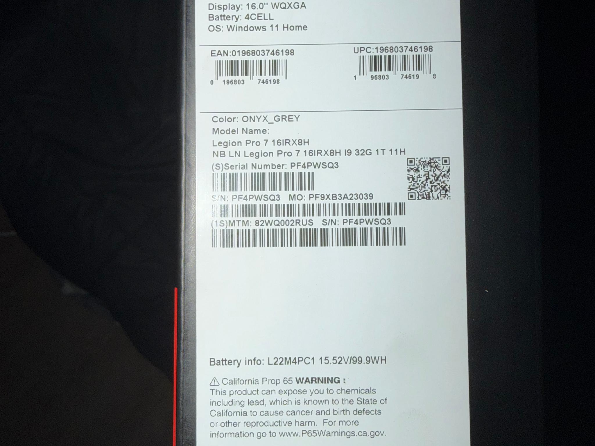 Legion Pro 7 16IRX8H 4080GPU 1TB