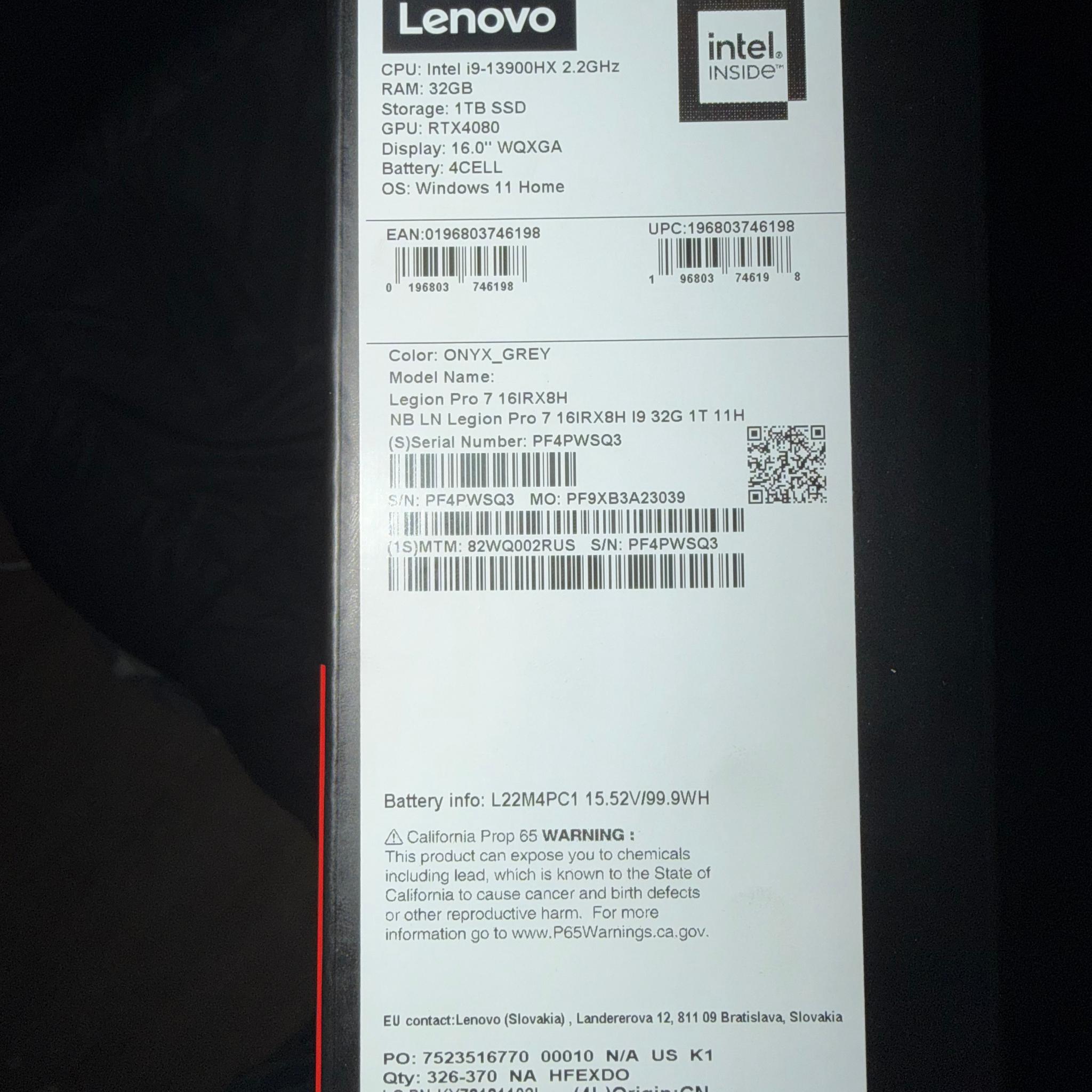 Legion Pro 7 16IRX8H 4080GPU 1TB