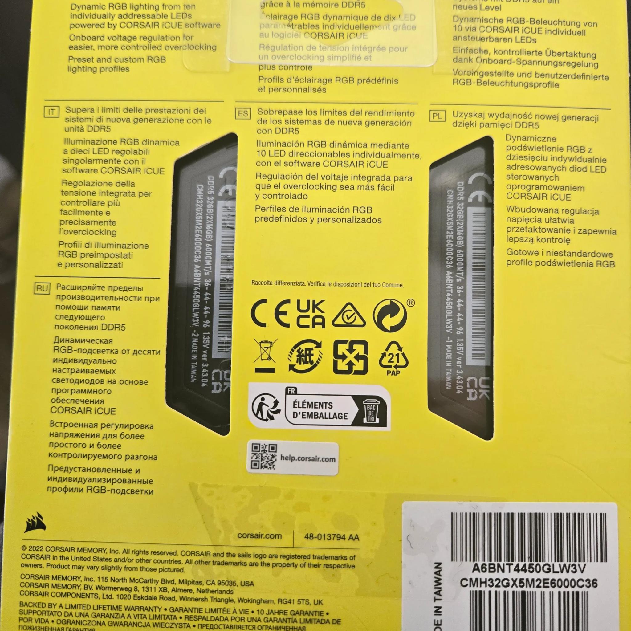Corsair Vengeance RGB DDR5 6000mhz 2x16gb