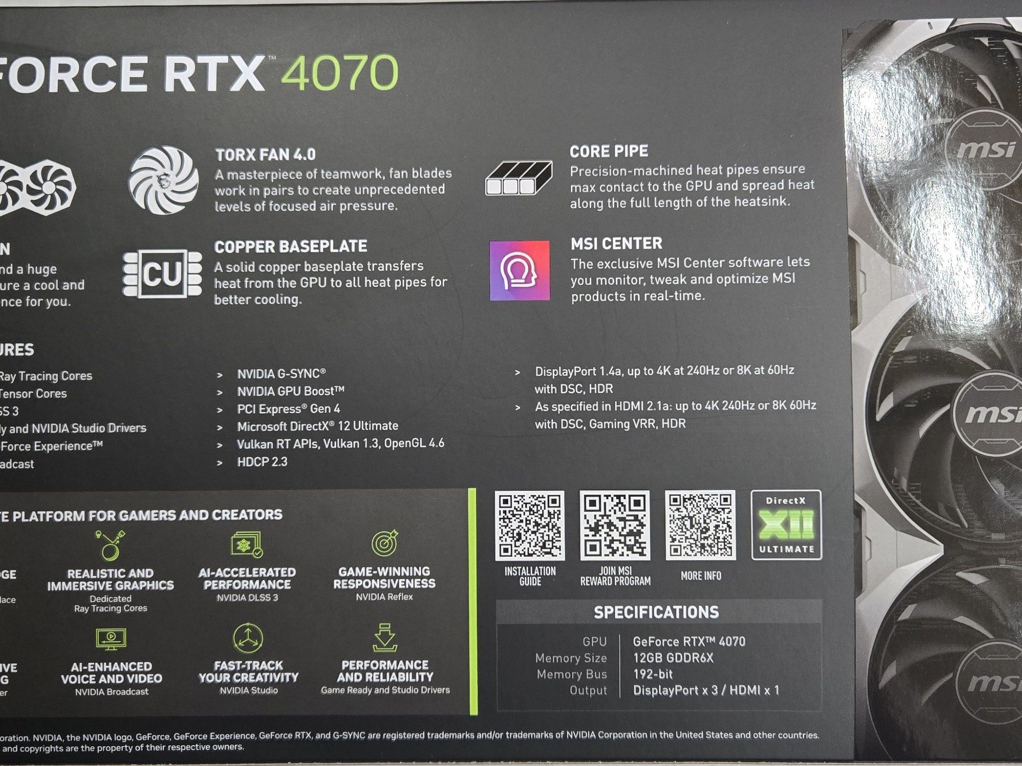 MSI GeForce RTX 4070 VENTUS 3X 12G OC