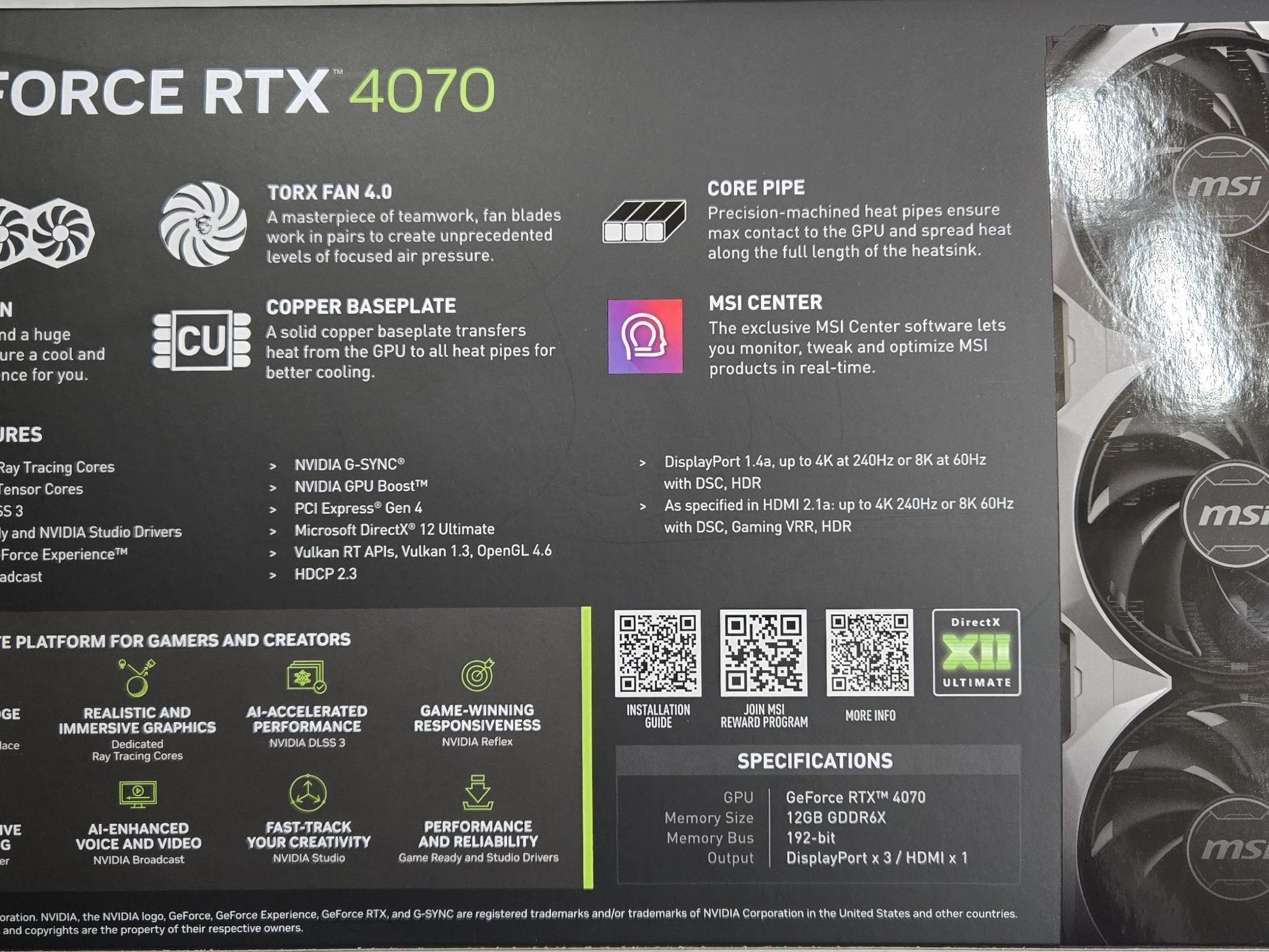 MSI GeForce RTX 4070 VENTUS 3X 12G OC