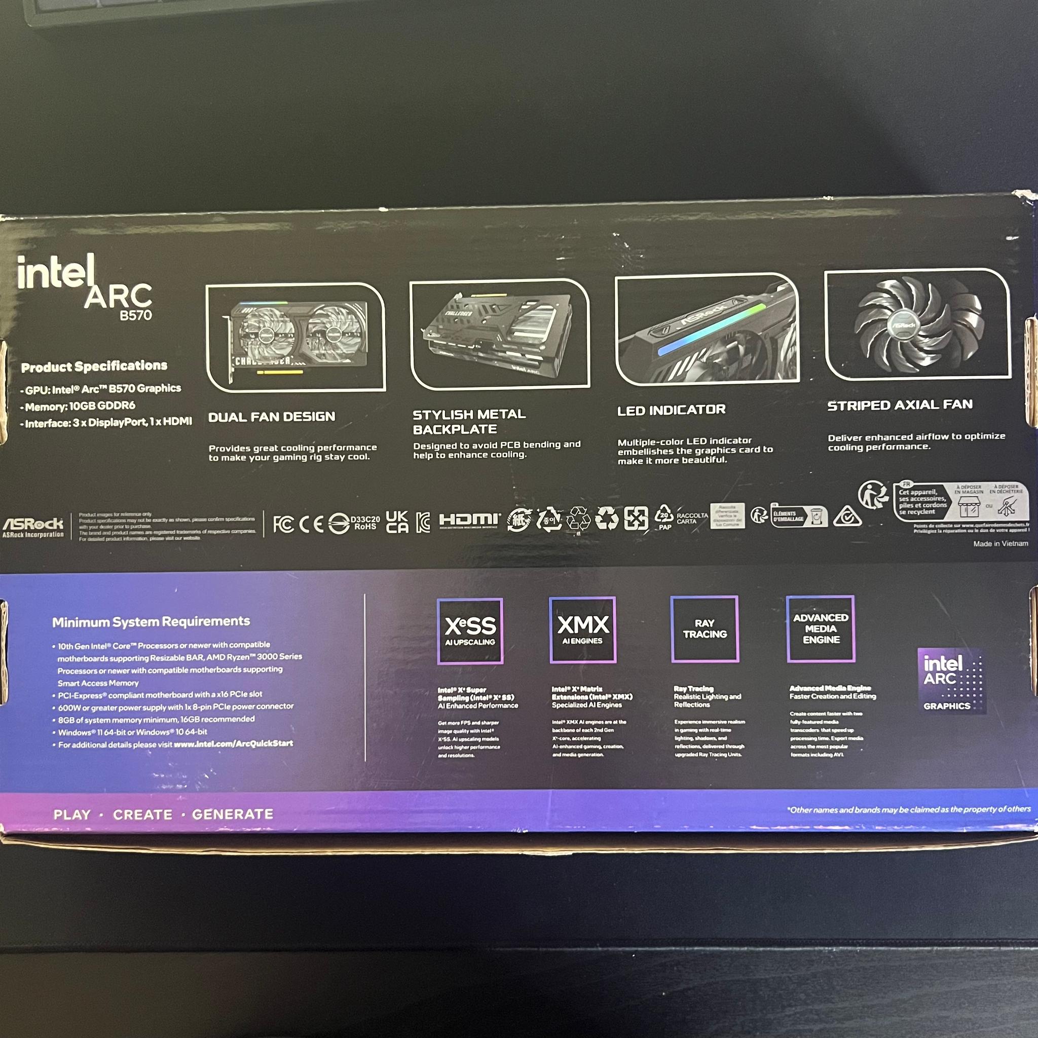 ASRock Intel Arc B570 Challenger OC Edition 10gb GDDR6 Dual Fan