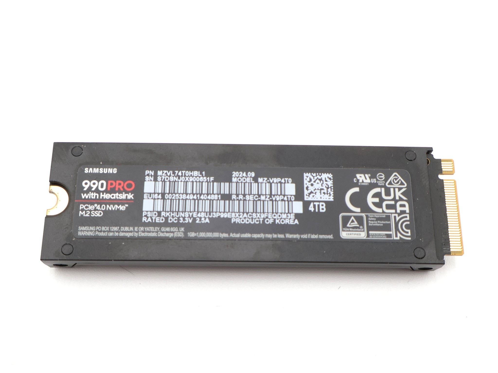 Samsung 990 PRO 4TB NVMe SSD w/Heatsink PCIe 4.0 MZ-V9P4T0CW 100% Health