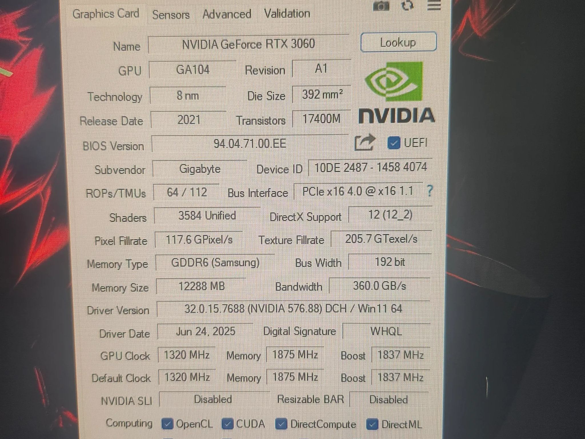 Gigabyte RTX 3060 Gaming OC 12GB – Clean & Tested – Great Condition
