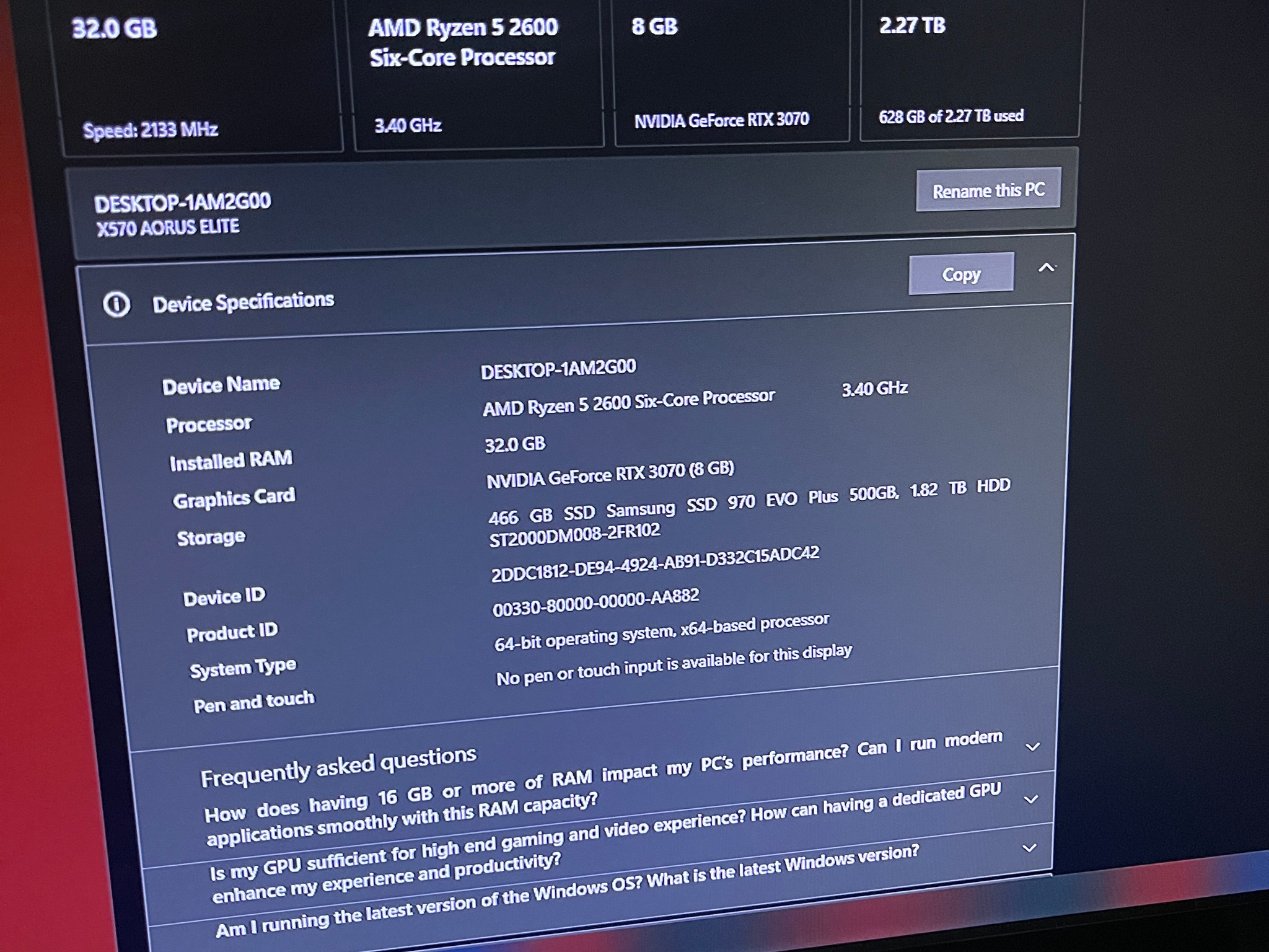 GeForce RTX 3070 Custom Gaming PC - Ryzen 5 2600