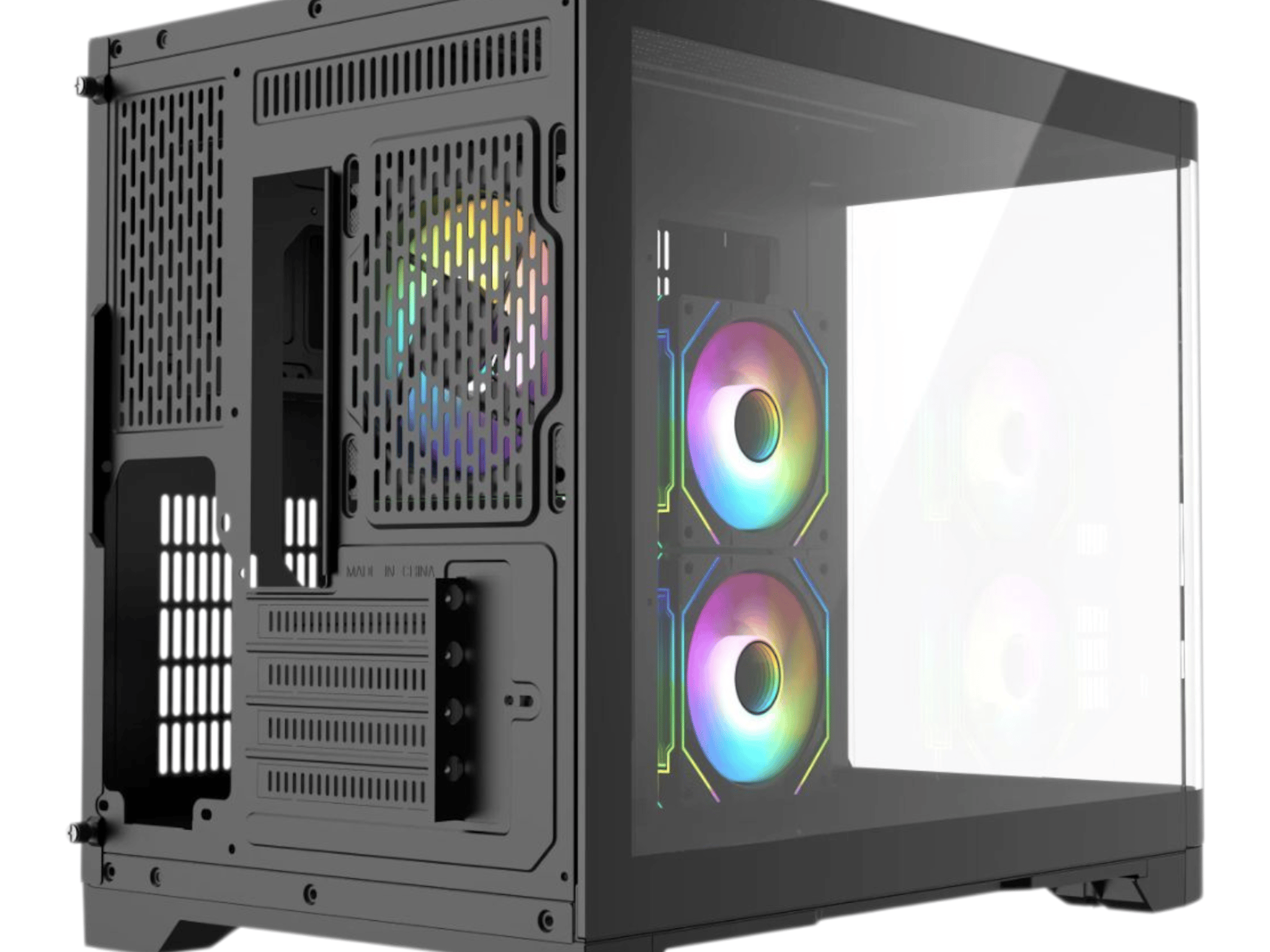 Sleek Black MATX Gaming PC Case – Curved Tempered Glass | Includes 6-Port Hub | High Airflow