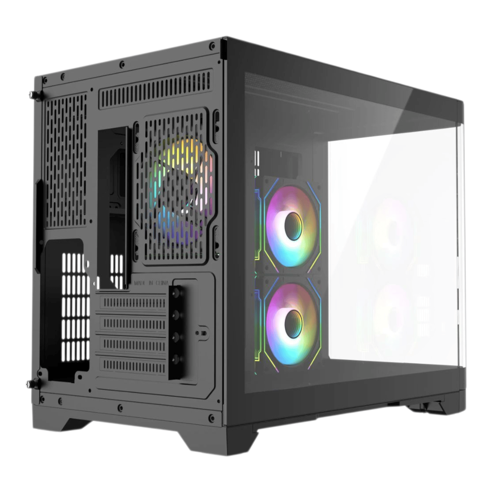 Sleek Black MATX Gaming PC Case – Curved Tempered Glass | Includes 6-Port Hub | High Airflow