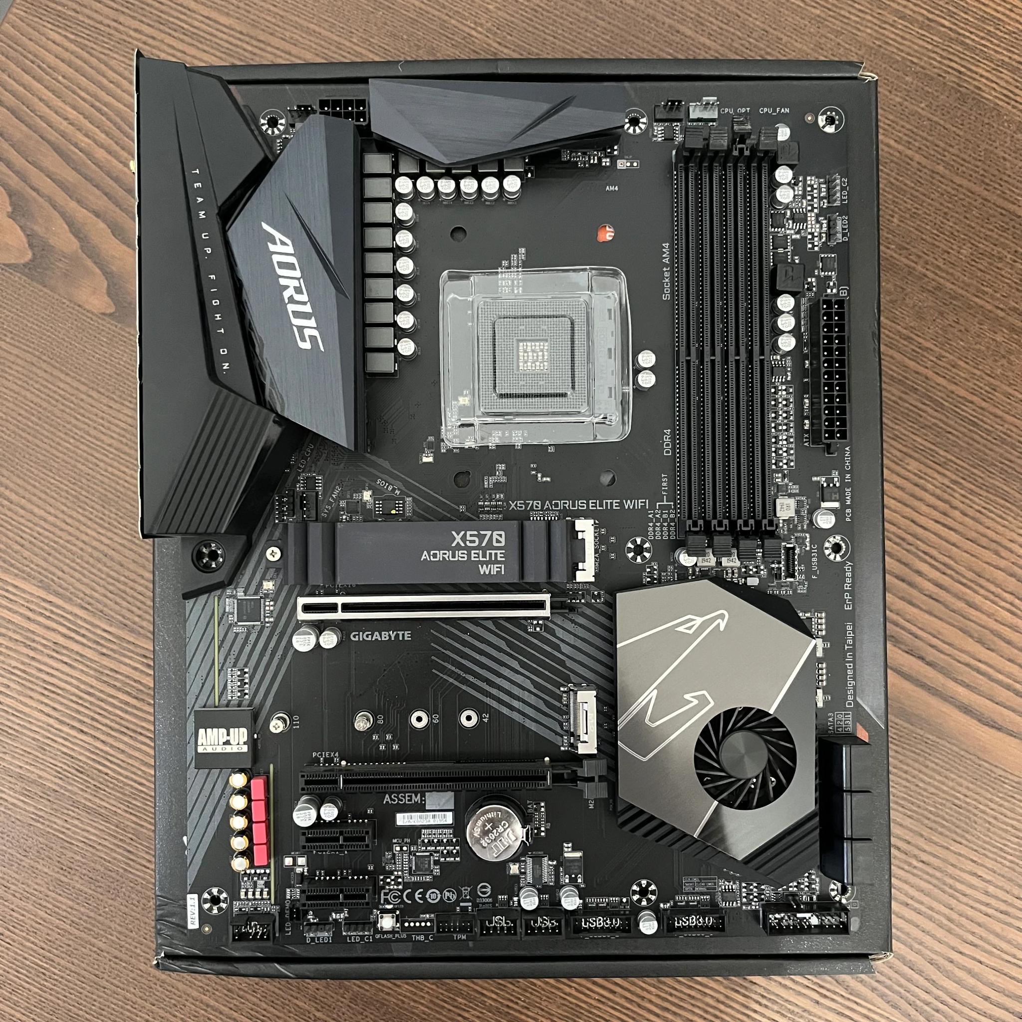 Gigabyte X570 Aorus Elite Wifi motherboard for Ryzen CPU (has AM4 socket, takes DDR4 RAM)