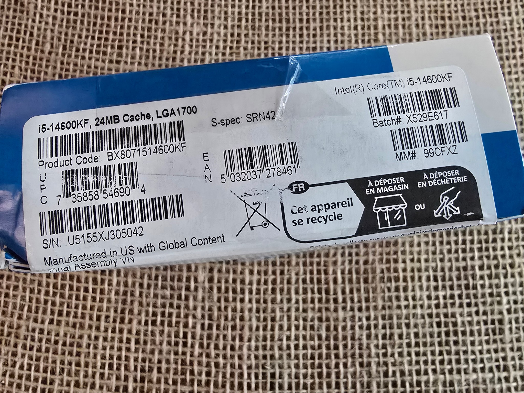 Intel i5 14600KF 14600 K F 14th Gen Unlocked LGA 1700 14 Core 20 Threads