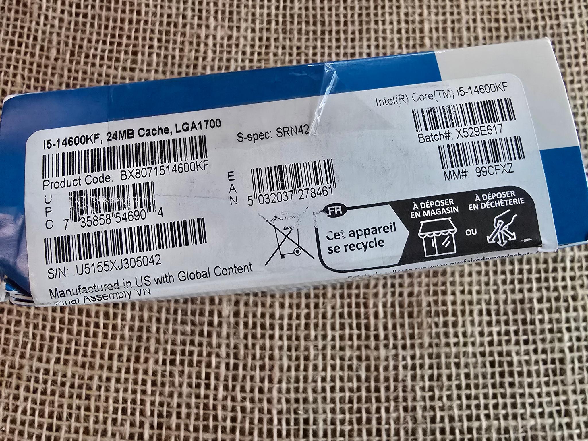 Intel i5 14600KF 14600 K F 14th Gen Unlocked LGA 1700 14 Core 20 Threads