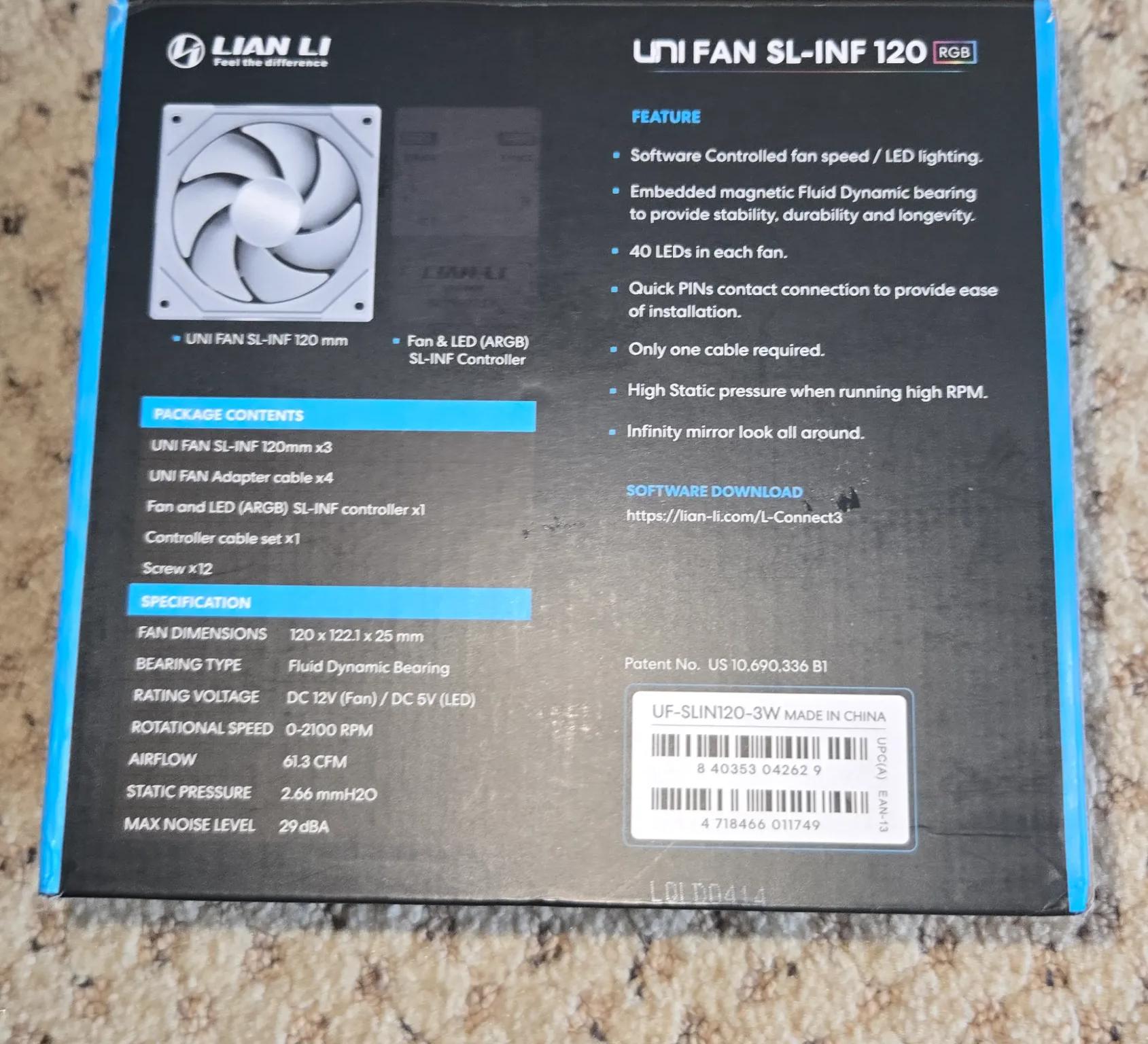 Lian Li Unifan SL Infinity 120 - 3 Pack - White - No Controller
