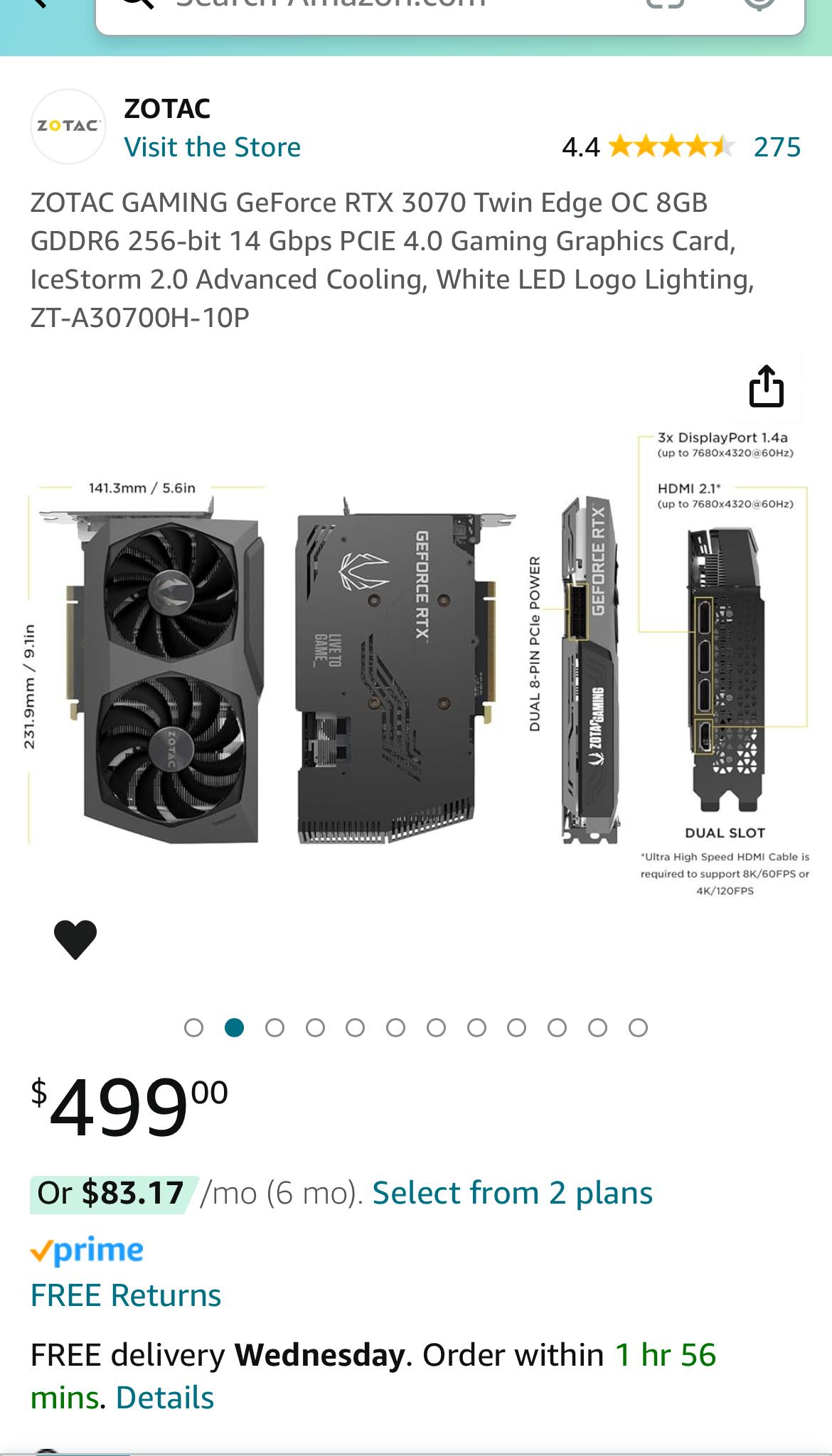 RTX 3070 Zantac gaming twin edge OC