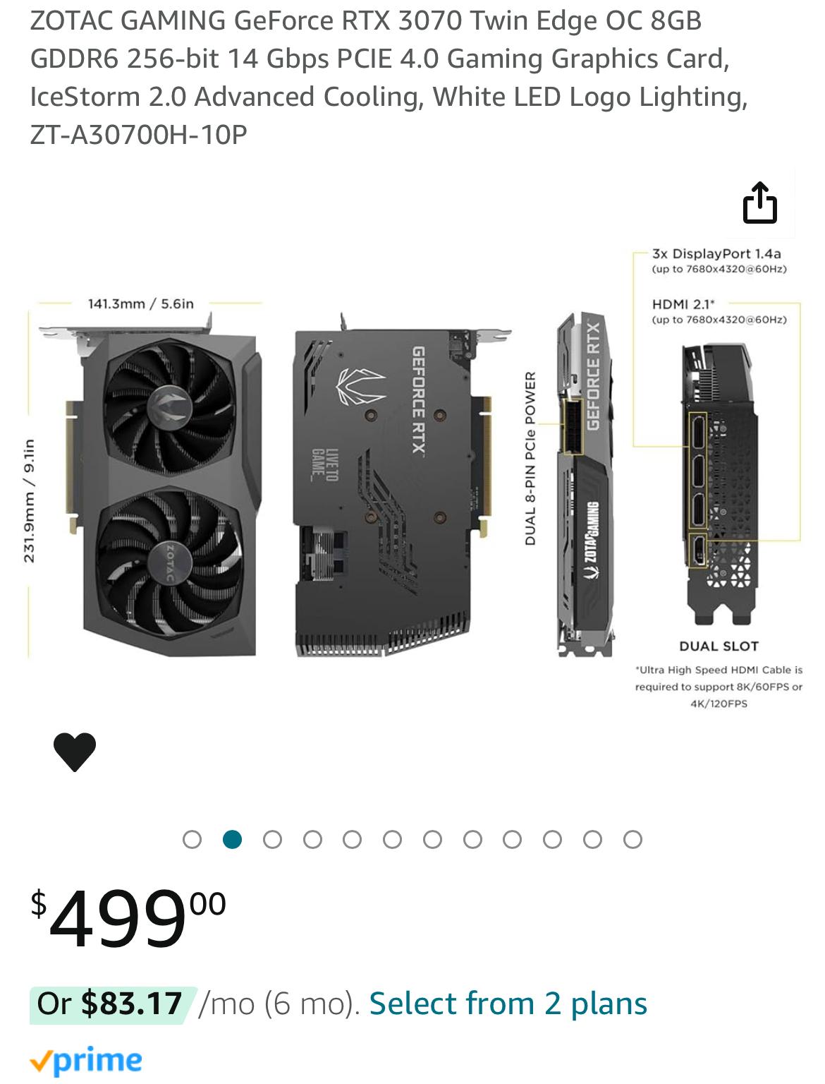 RTX 3070 Zantac gaming twin edge OC