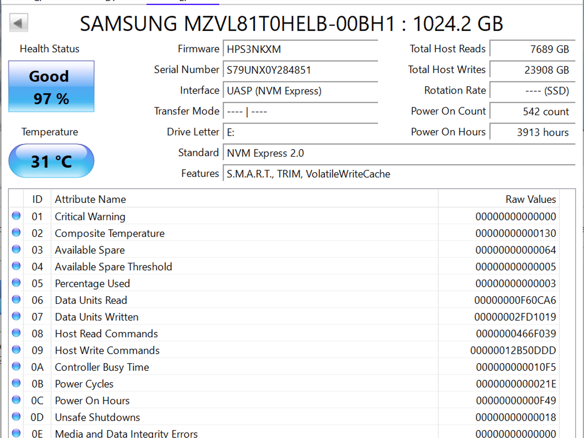 Samsung 1TB Gen 4 NVME SSD MZ-VL81T00 Solid State Drive
