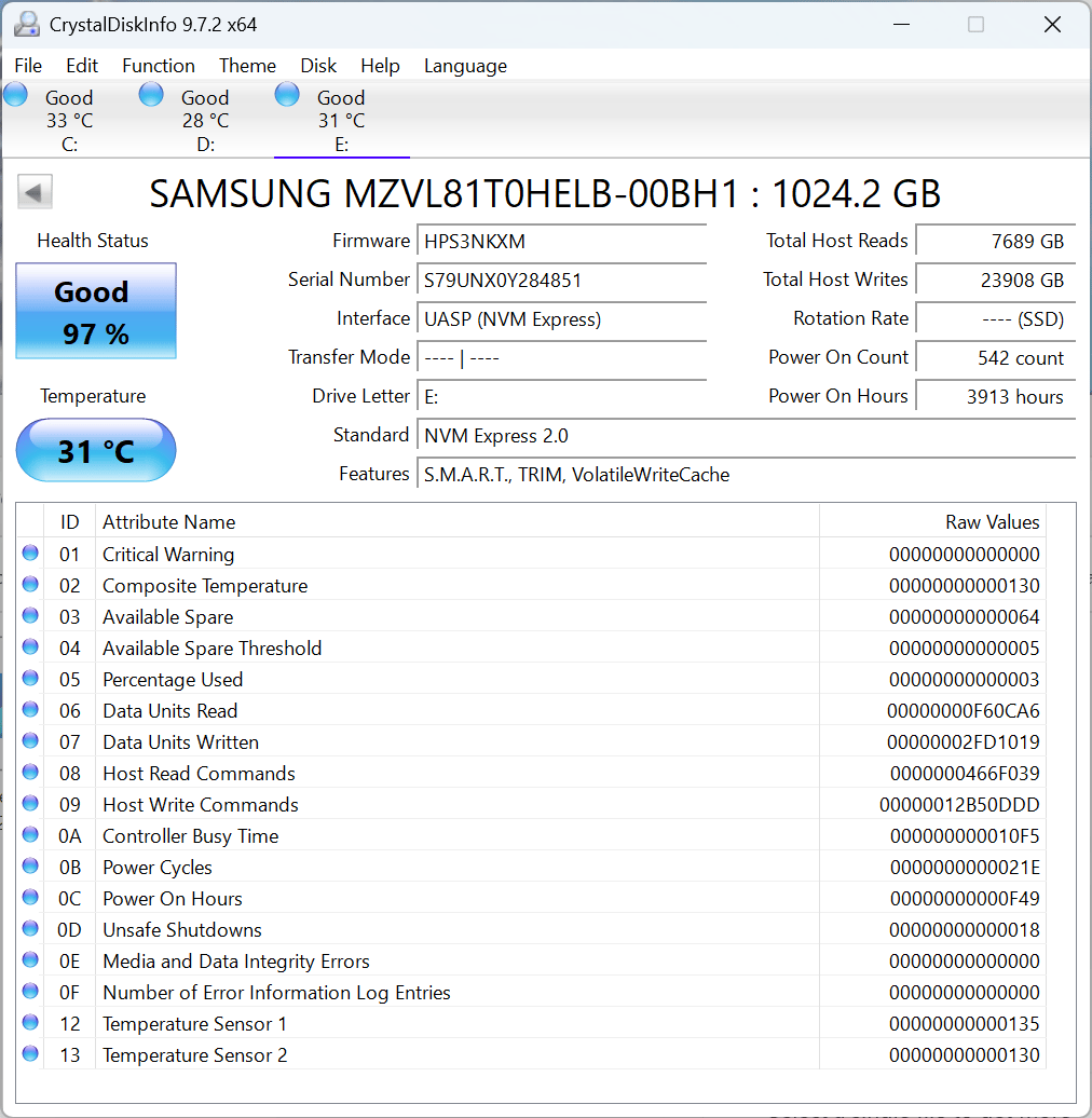 Samsung 1TB Gen 4 NVME SSD MZ-VL81T00 Solid State Drive