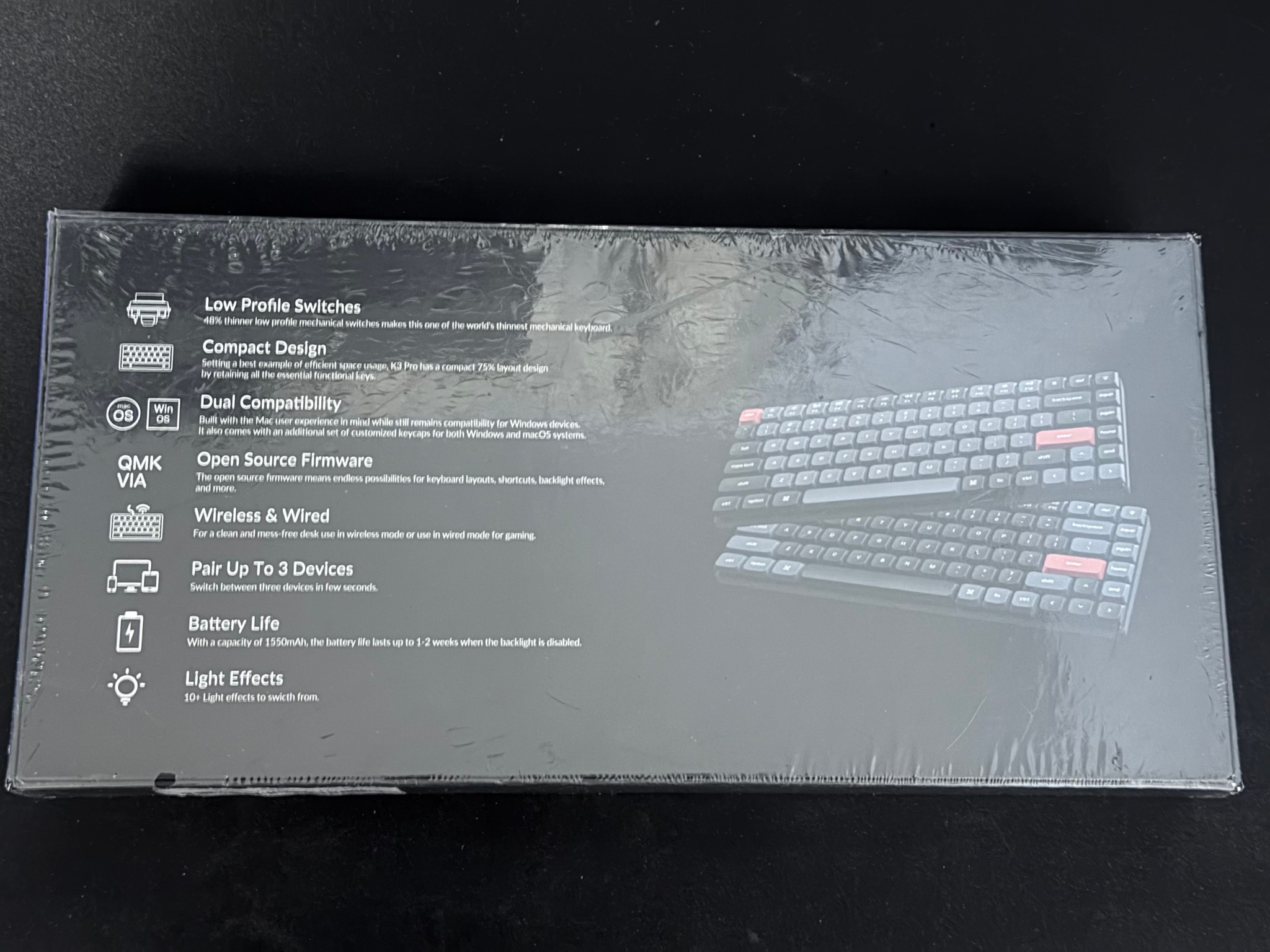 Keychron K3 Pro Wireless Mechanical Keyboard 75% Layout QMK/VIA Programmable