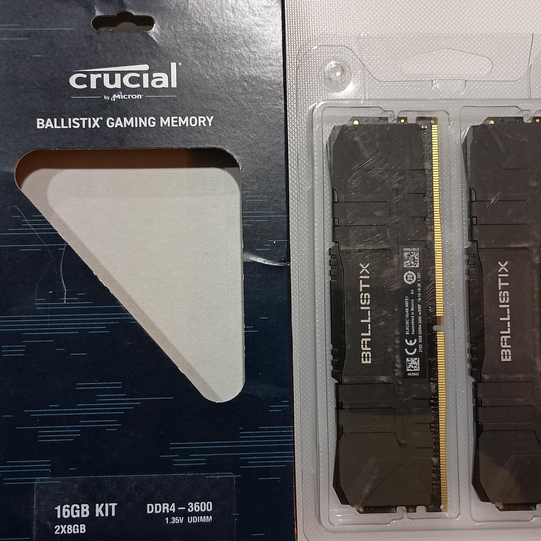 Crucial Ballistix 16gb DDRR4 3600mhz 2x8GB memory kit. BL2K8G36C16U4B