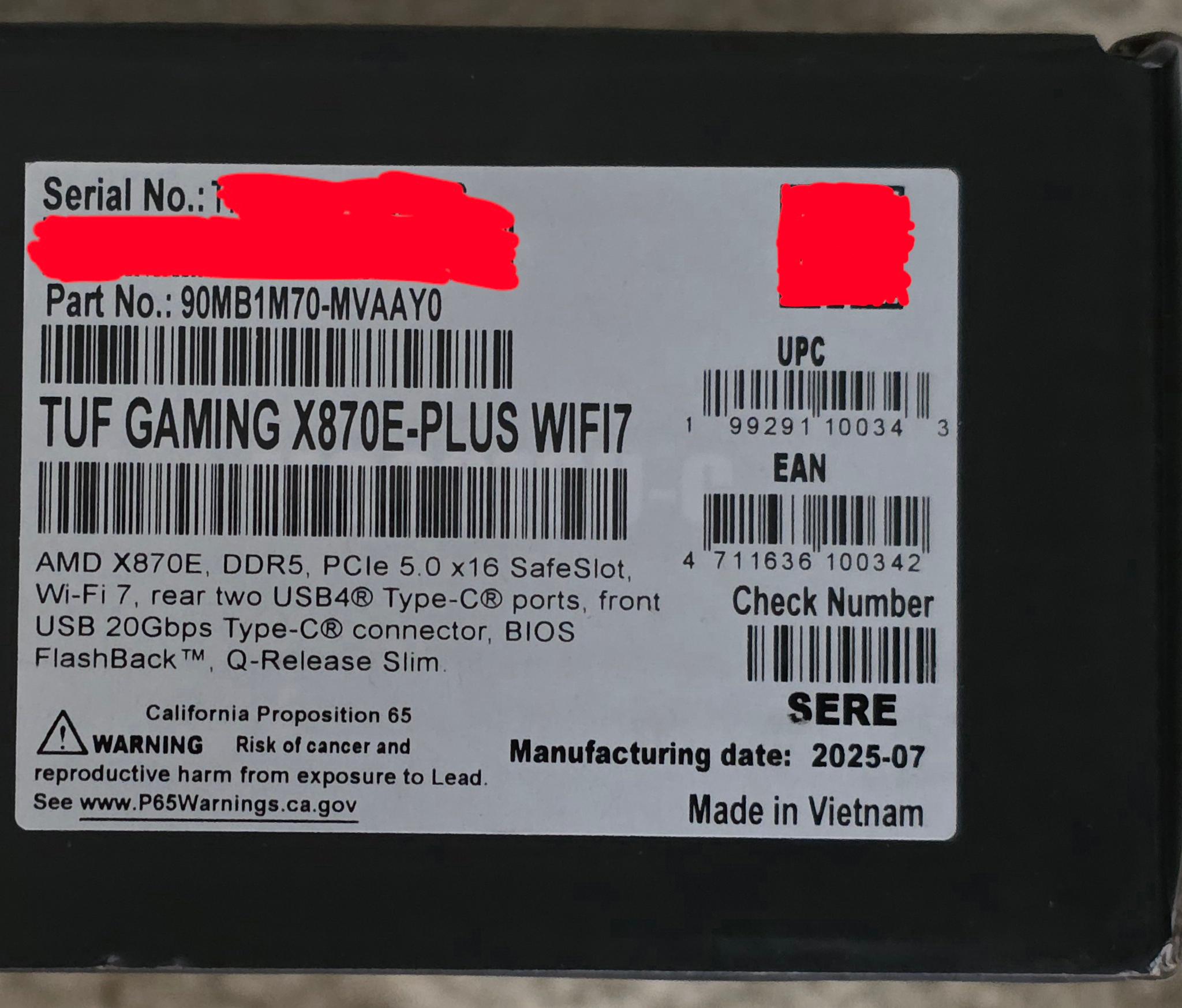 ASUS TUF GAMING X870E-PLUS WIFI7 AM5 Brand New Sealed