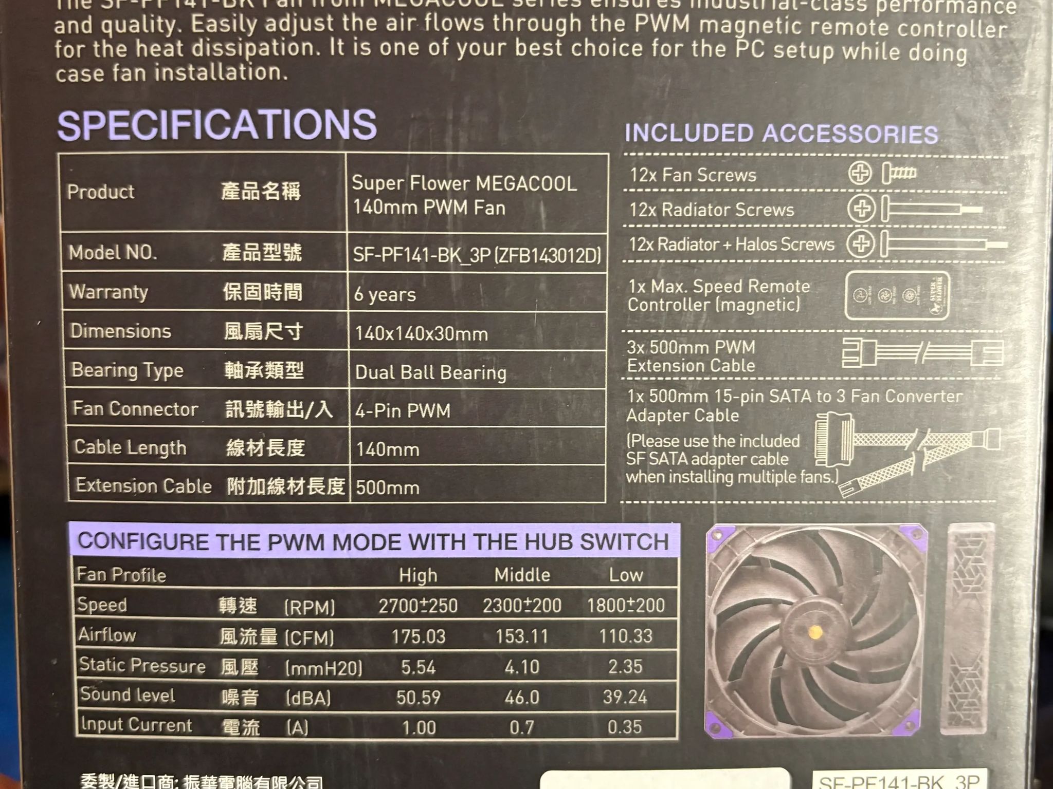 Super Flower MEGACOOL 140mm fan, Triple-Pack, 12-pole motor, PWM, Computer Case Fan, 30mm Depth