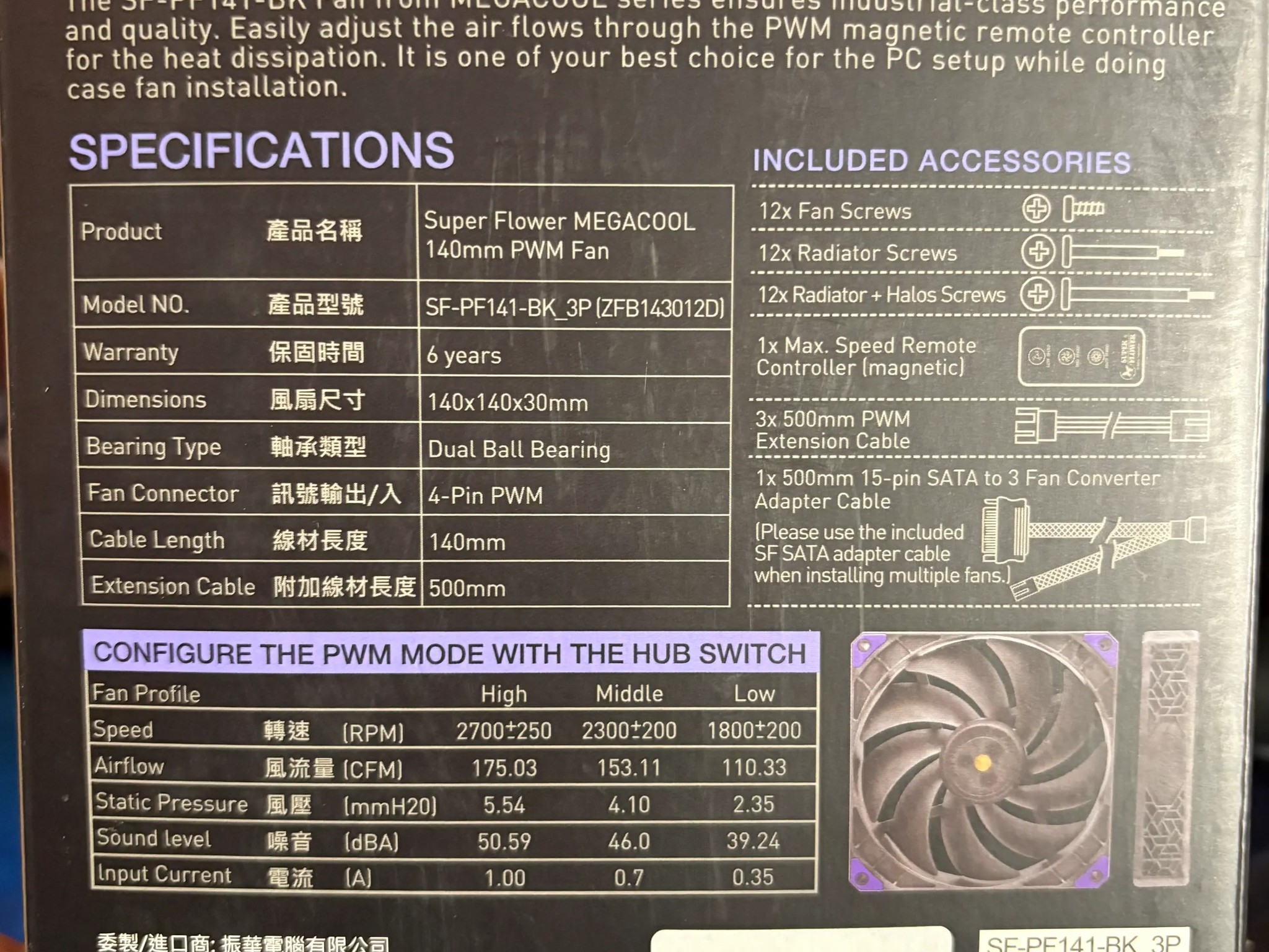 Super Flower MEGACOOL 140mm fan, Triple-Pack, 12-pole motor, PWM, Computer Case Fan, 30mm Depth