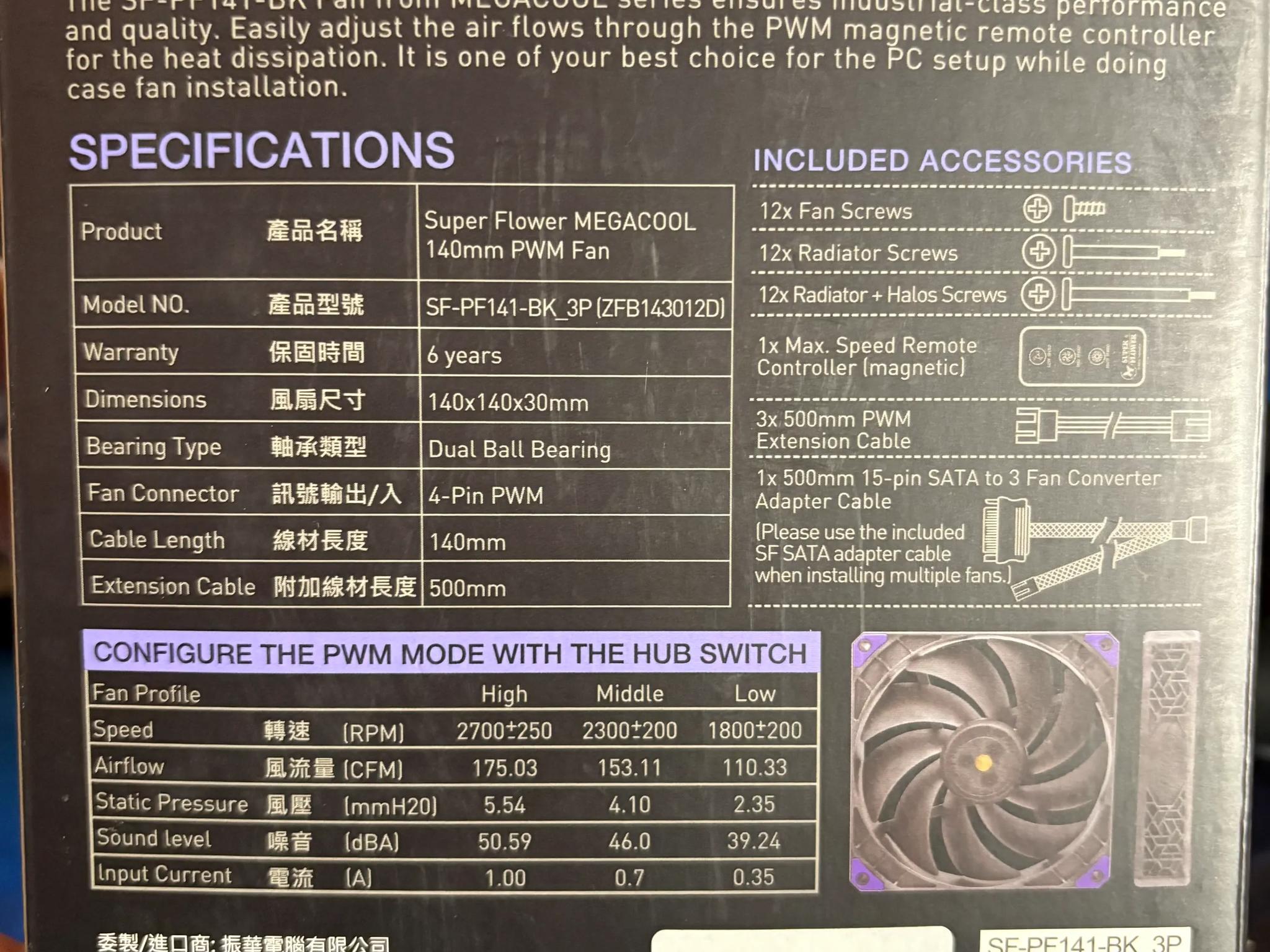 Super Flower MEGACOOL 140mm fan, Triple-Pack, 12-pole motor, PWM, Computer Case Fan, 30mm Depth