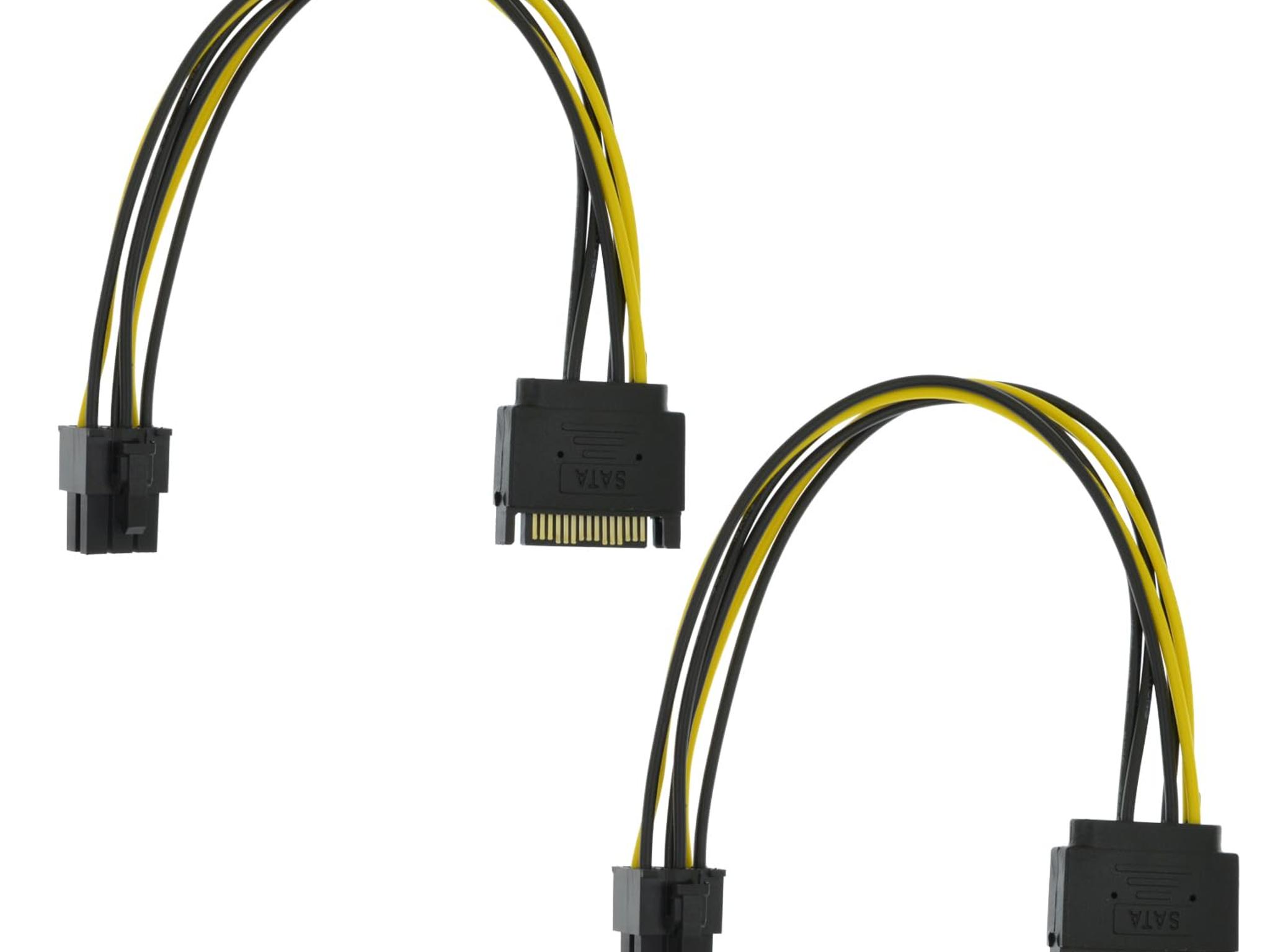 2 Packs SATA 15 Pin to 6 Pin Video Card GPU Power Supply Cable 8.6inch 22cm
