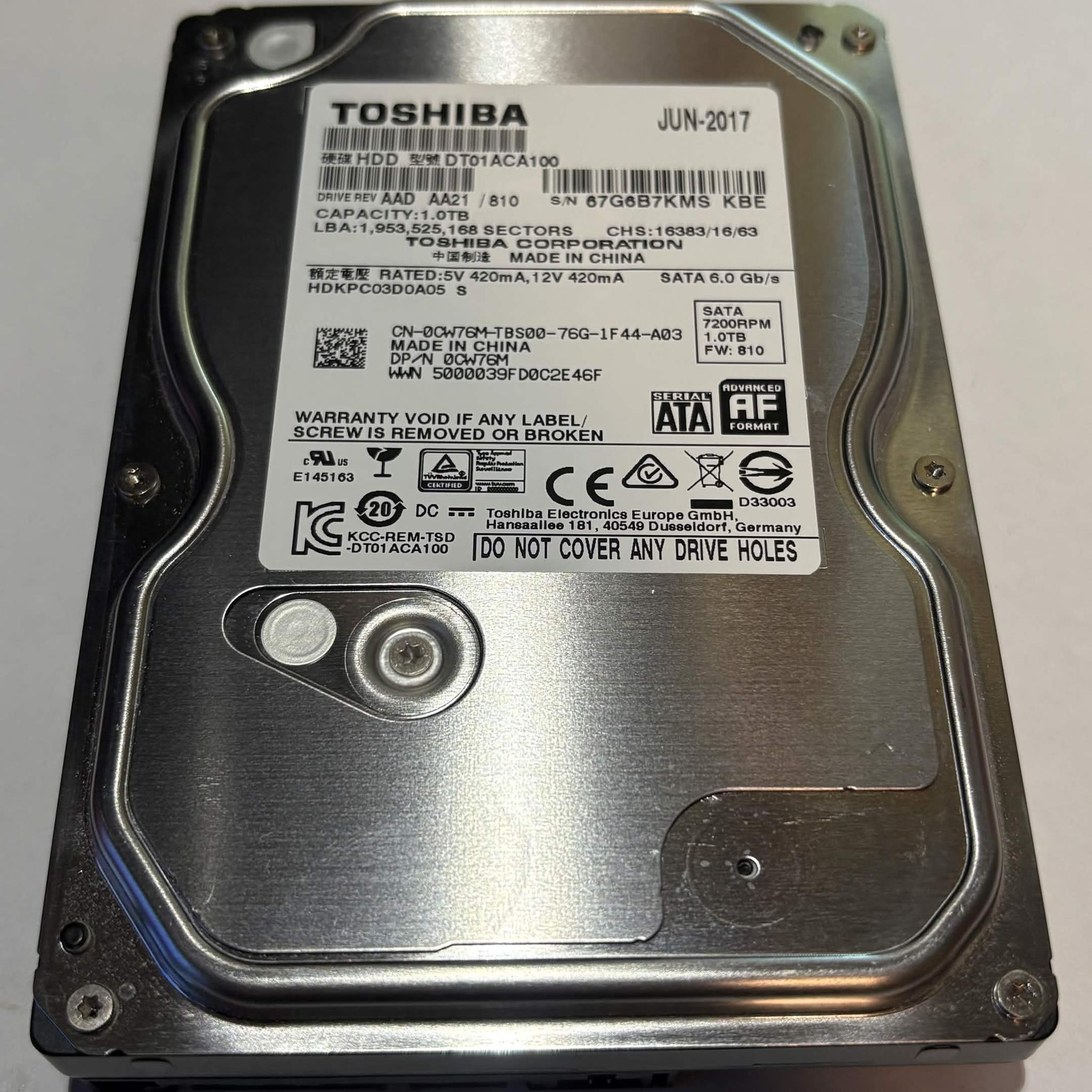 Toshiba DT01ACA100 1TB 7200RPM SATA Hard Drive | Tested & Healthy
