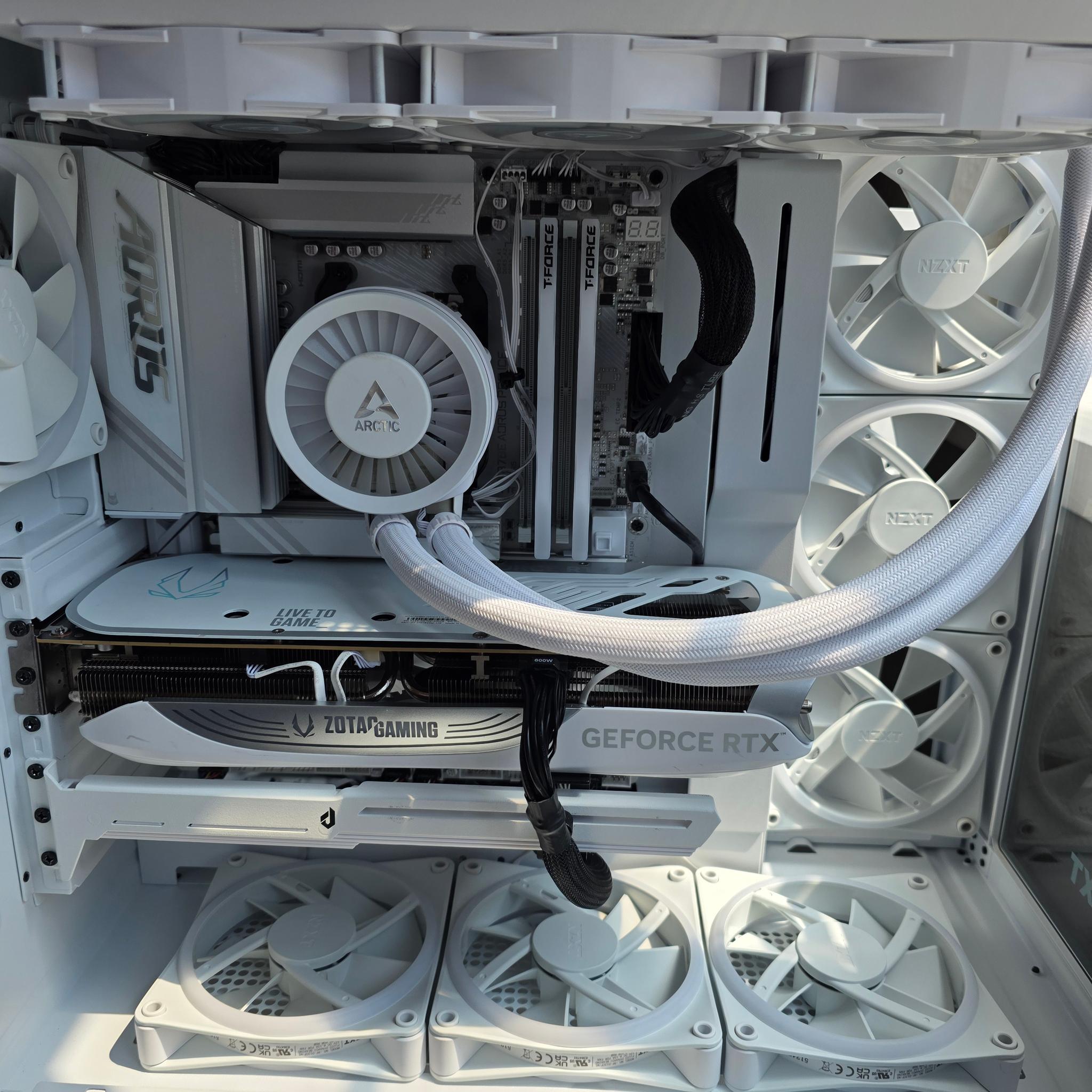 Nzxt white h9 flow/elite mesh and glass top panel included . Ryzen 7 9800xd, 4080 super, aorus x870e