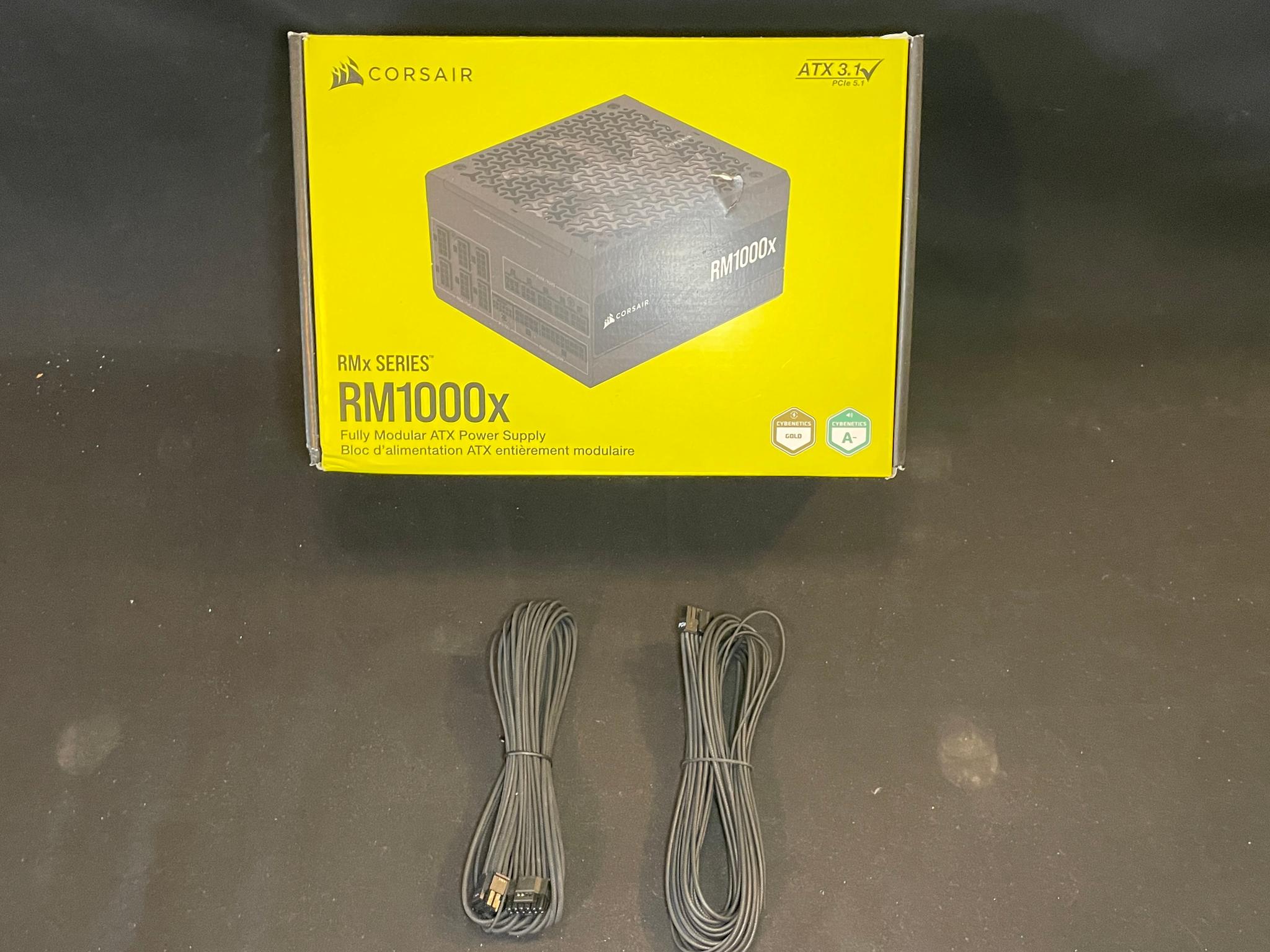 Corsair rm1000x power supply cords and box