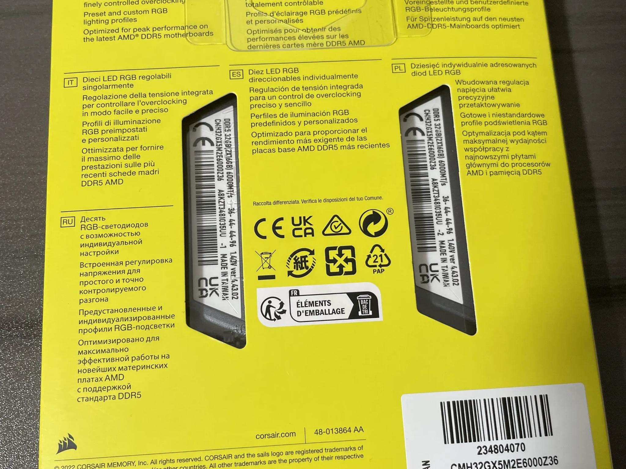 LIKE NEW IN BOX Corsair Vengeance RGB DDR5 32GB (2x16GB) 6000Mhz CL36