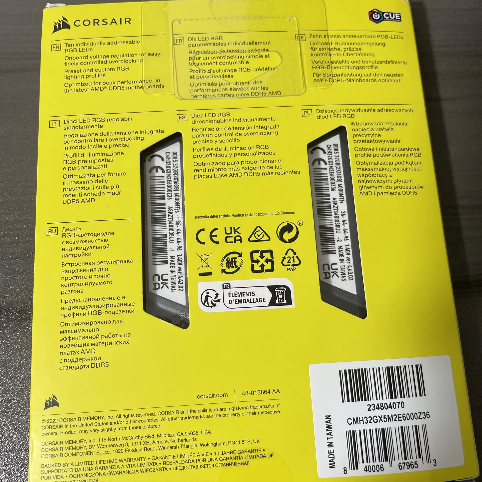 LIKE NEW IN BOX Corsair Vengeance RGB DDR5 32GB (2x16GB) 6000Mhz CL36