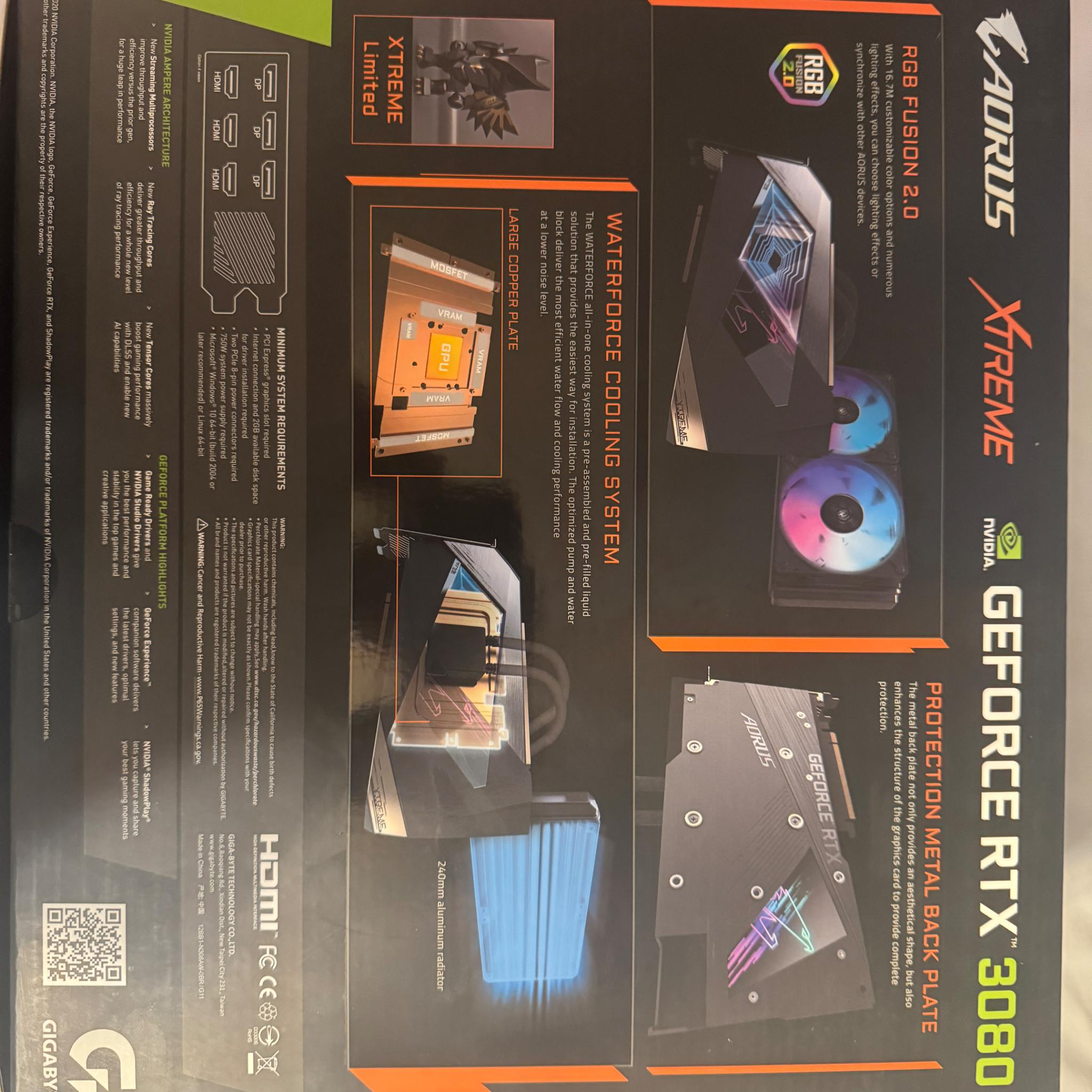 NVIDIA 3080 10G Aorus Xtreme Waterforce Water Cooled 240mm AIO