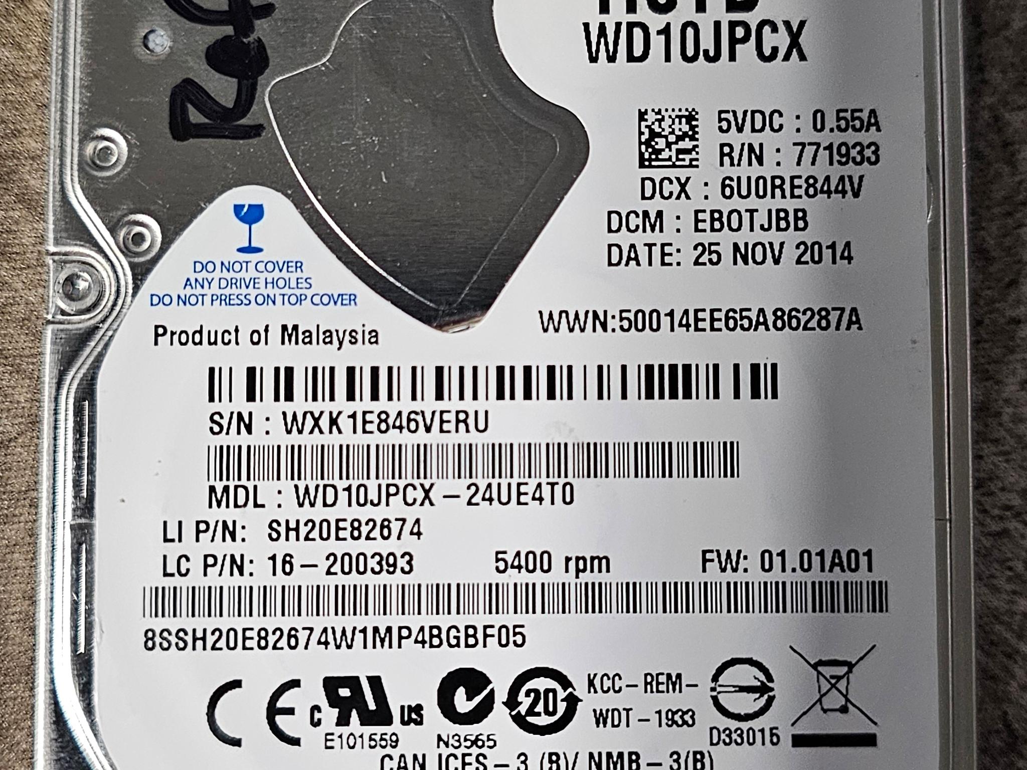 WD Blue 1TB SATAIII 2.5"x9mm 5400RPM HDD
