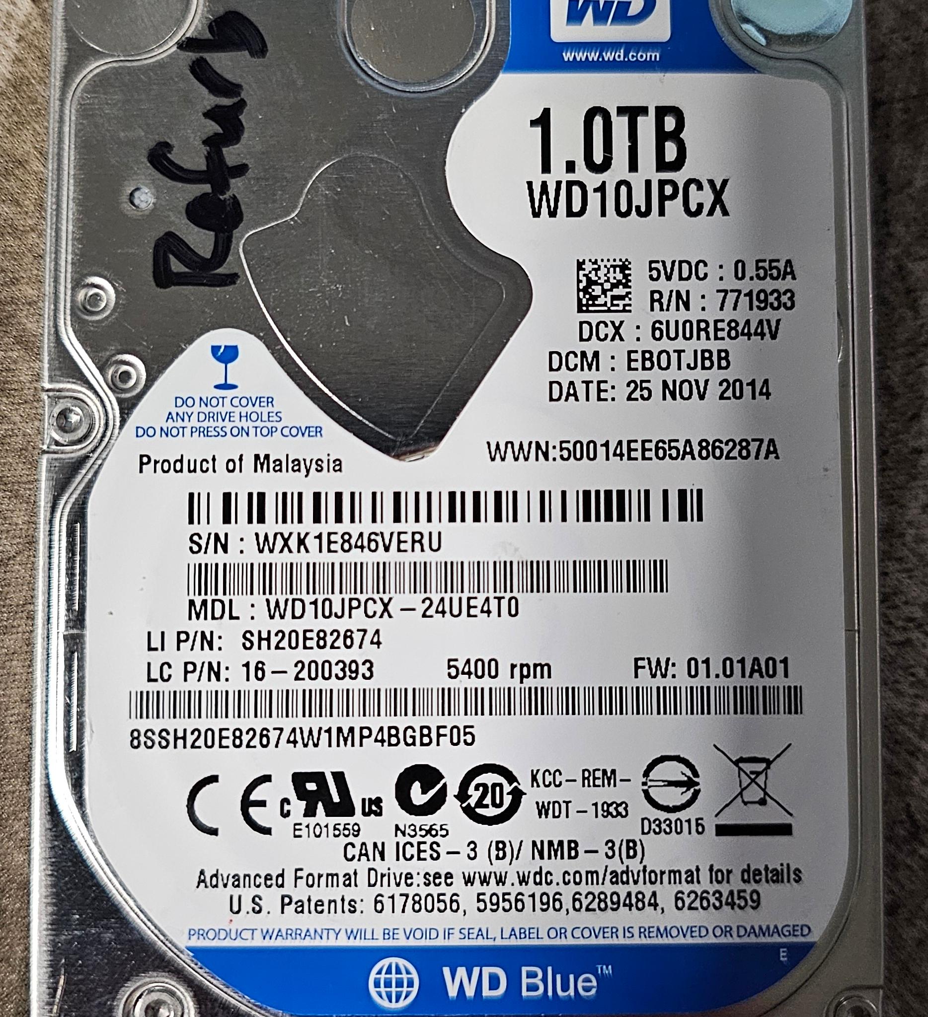 WD Blue 1TB SATAIII 2.5"x9mm 5400RPM HDD