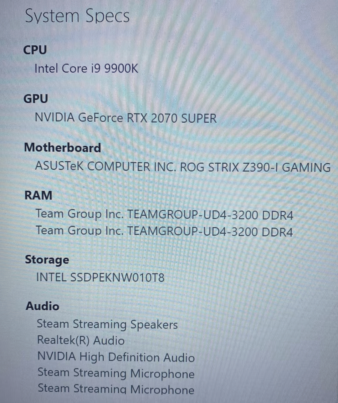 Custom ITX Build - H1 - ROG Z390i  - i9-9900K - 2070 Super FE - 16GB RAM - 1TB m.2 SSD -