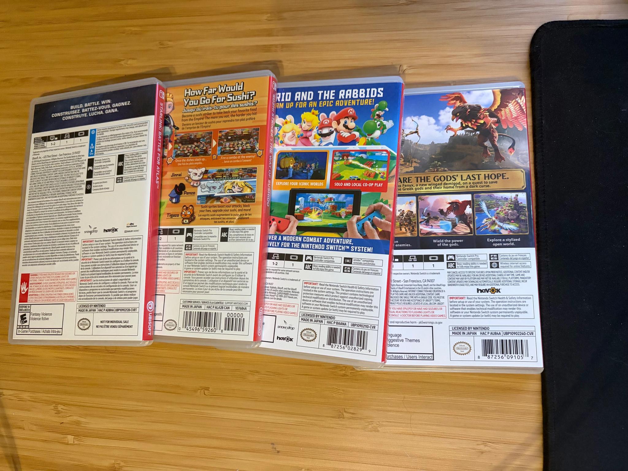 4x Games - Immortals Fenyx Rising, Mario + Rabbids, Sushi Striker, Starlink - Nintendo Switch