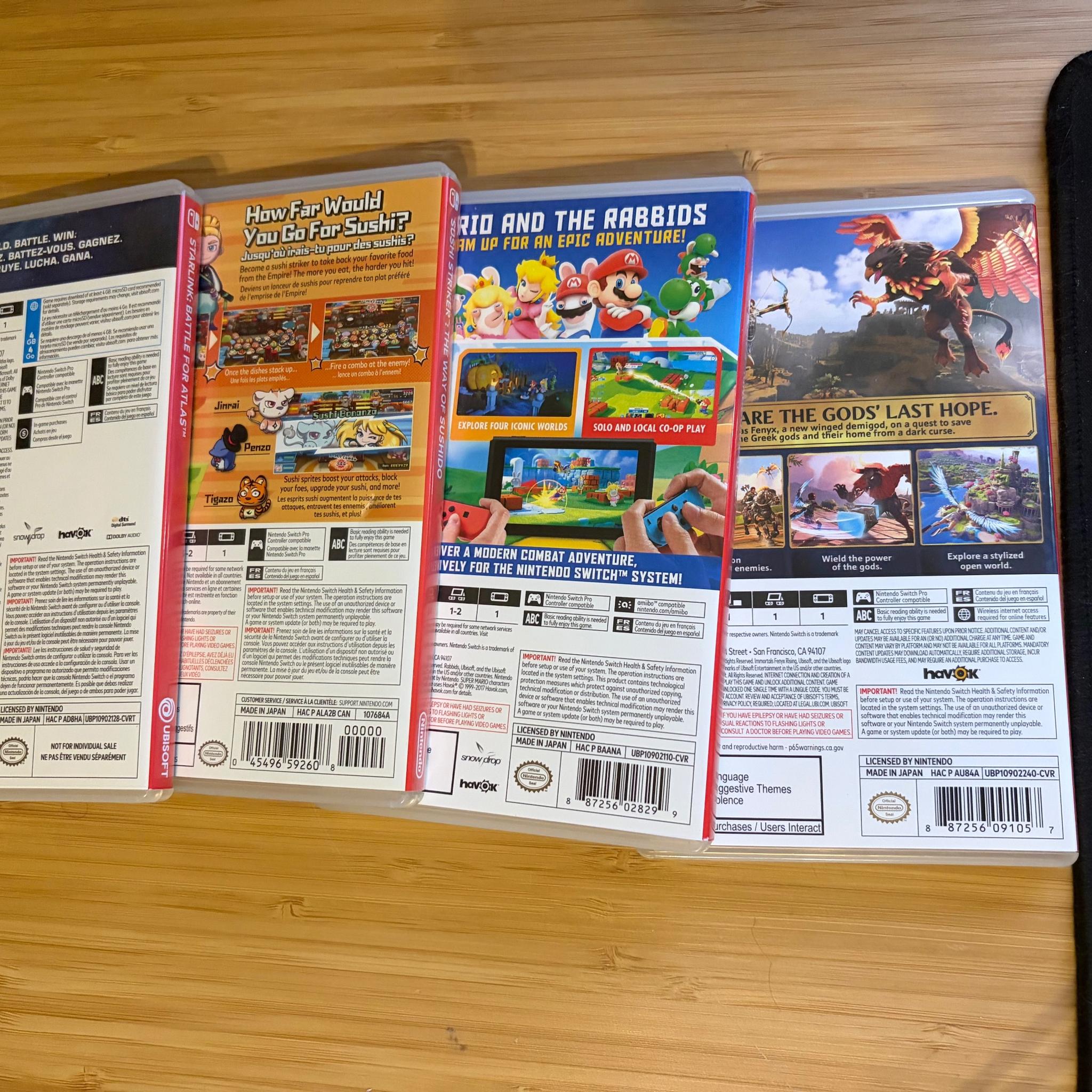 4x Games - Immortals Fenyx Rising, Mario + Rabbids, Sushi Striker, Starlink - Nintendo Switch