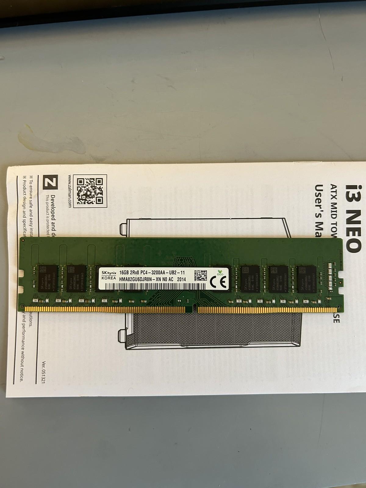 SK HYNIX 16GB DDR4 3200 MT/s SDRAM DIMM 2Rx8 HMA82GU6CJR8N-XN Desktop Memory