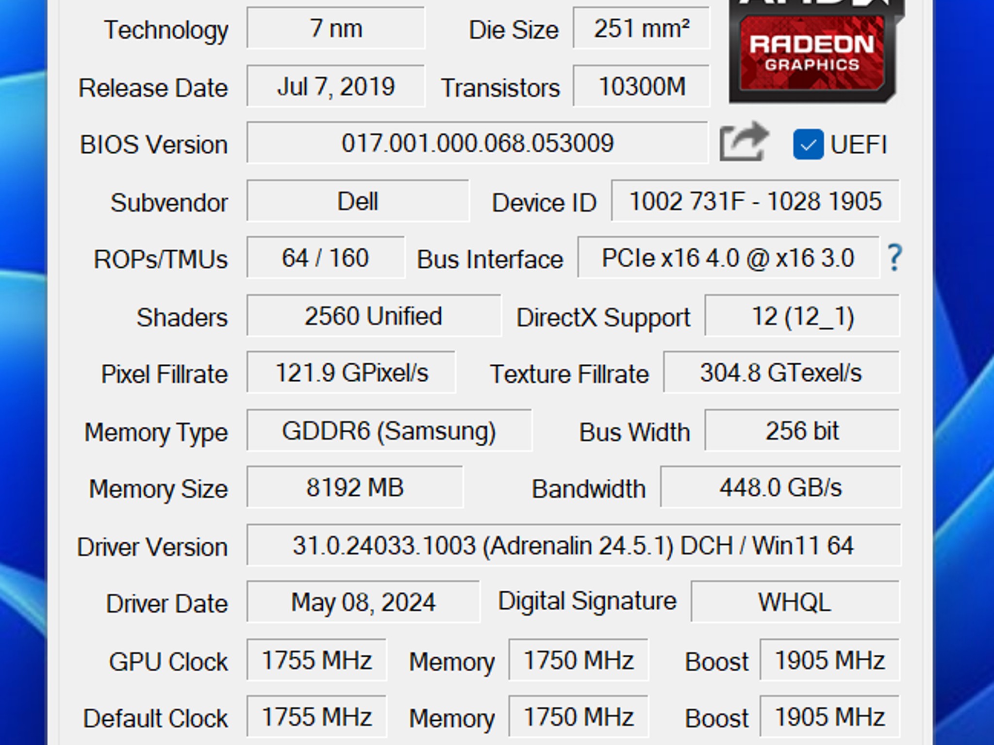 Dell OEM RX 5700XT 8GB GPU (Used, Refurbished) | Inventory Clearance Sale | Tested & Re-Pasted
