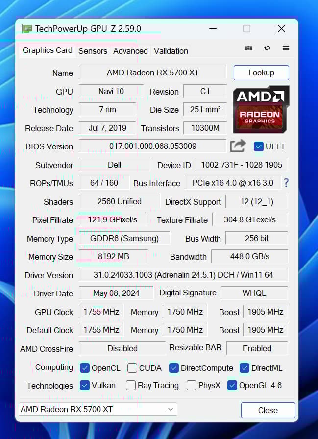 Dell OEM RX 5700XT 8GB GPU (Used, Refurbished) | Inventory Clearance Sale | Tested & Re-Pasted