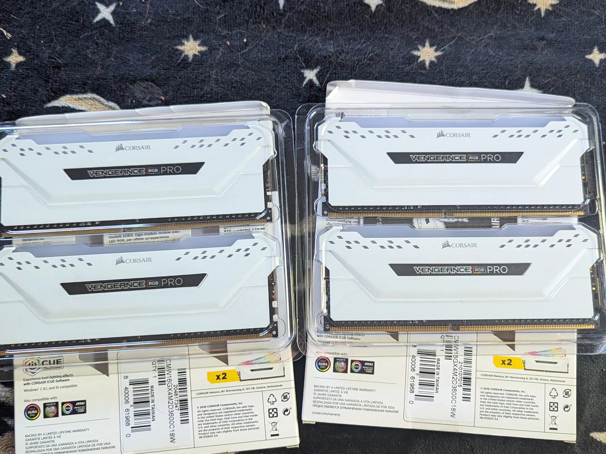 2 packs of 2X8gb (32 GB TOTAL) Corasair Vengence RGB Pro 3600MHZ